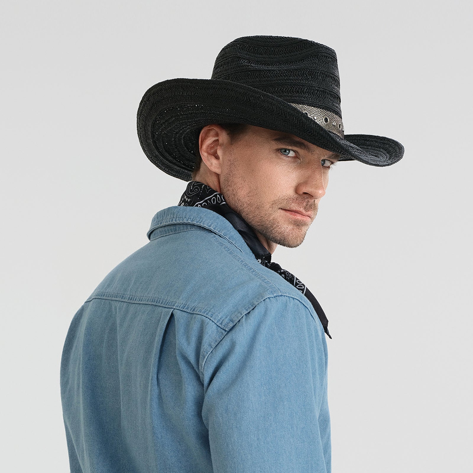 US Stock Wholesale Unisex Paper Straw Cowboy Hat Upturned Brim and UPF 50+ Sun Protection