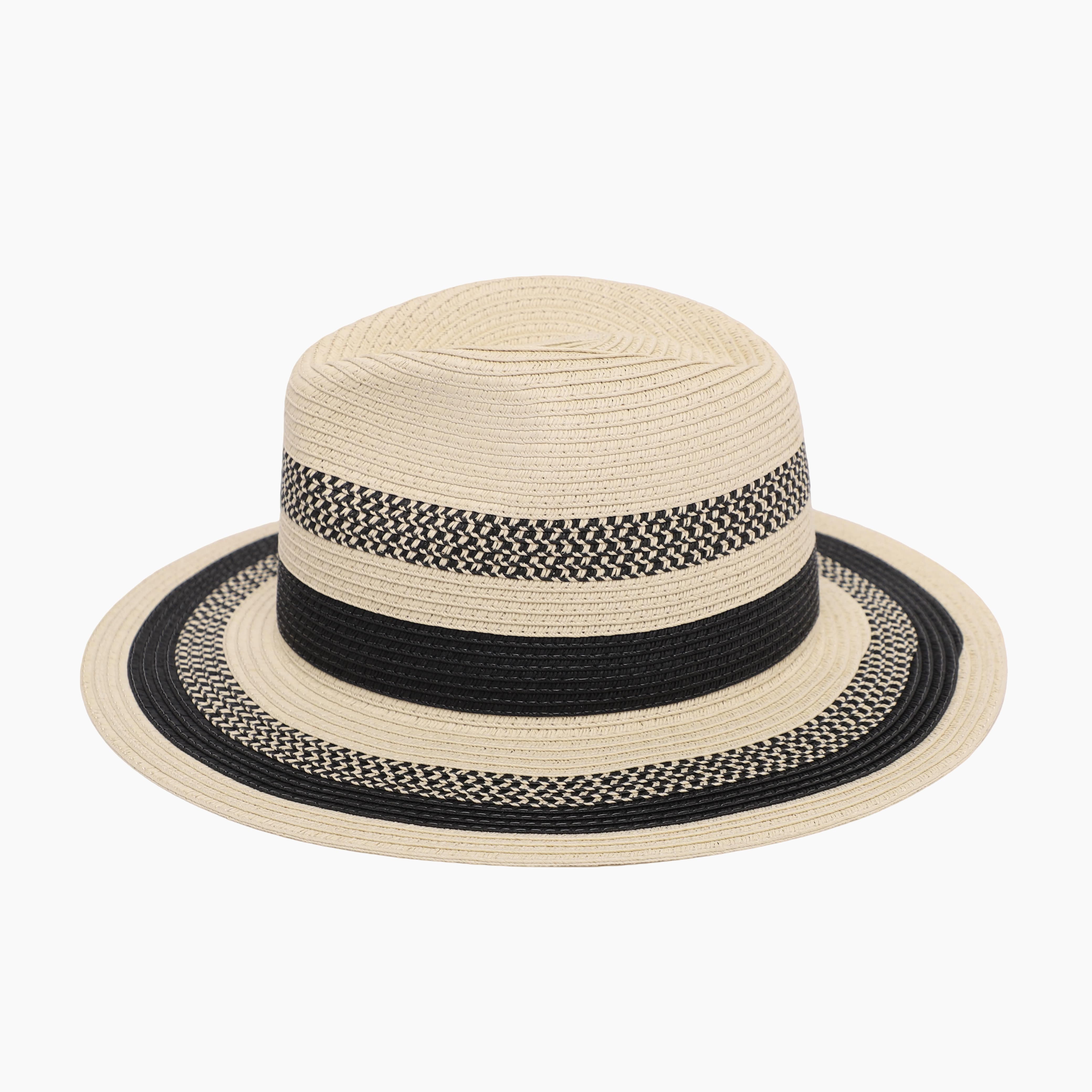 US Stock Wholesale Unisex Paper Straw Fedora Hat with  Flat Brim and UPF 50+ Sun Protection