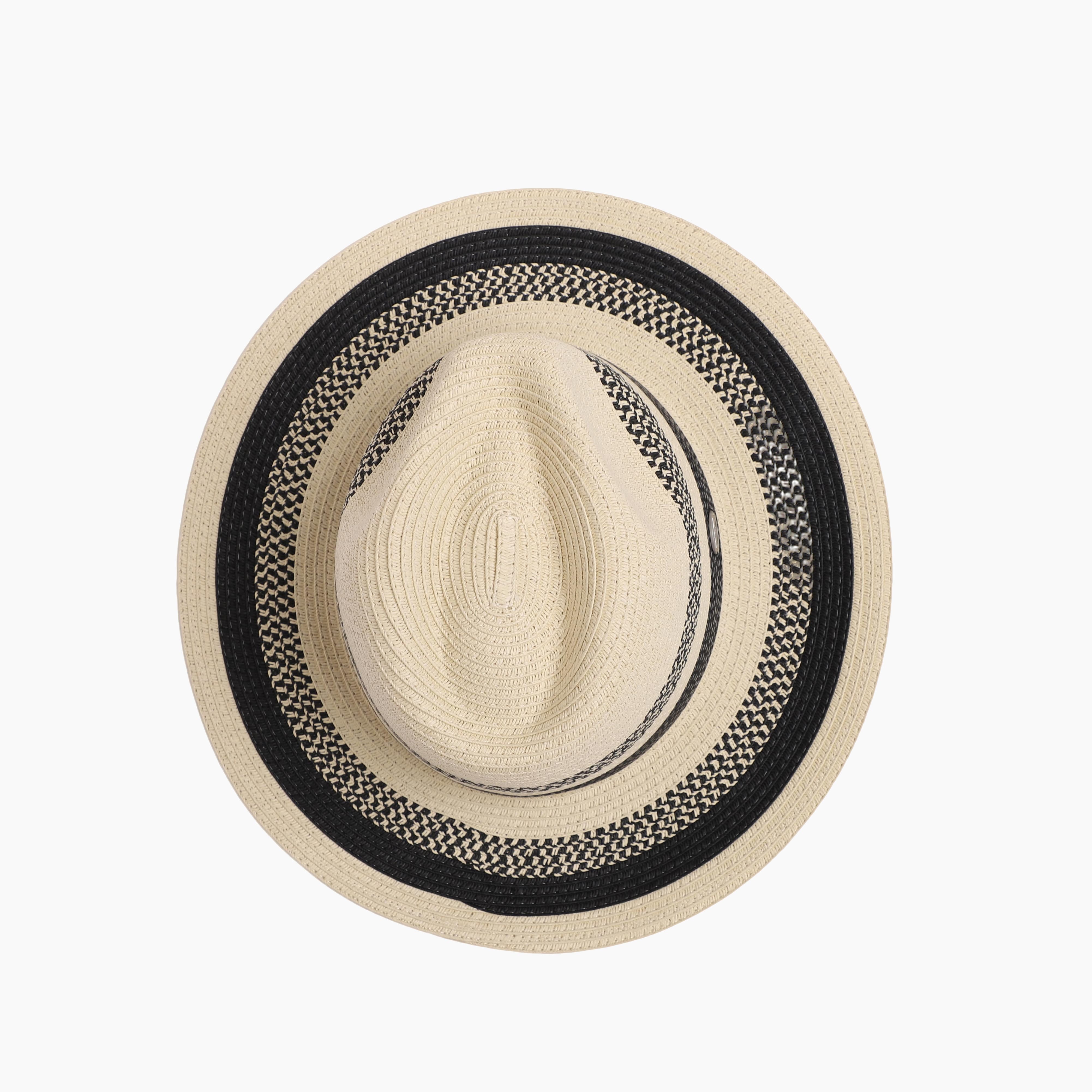 US Stock Wholesale Unisex Paper Straw Fedora Hat with  Flat Brim and UPF 50+ Sun Protection