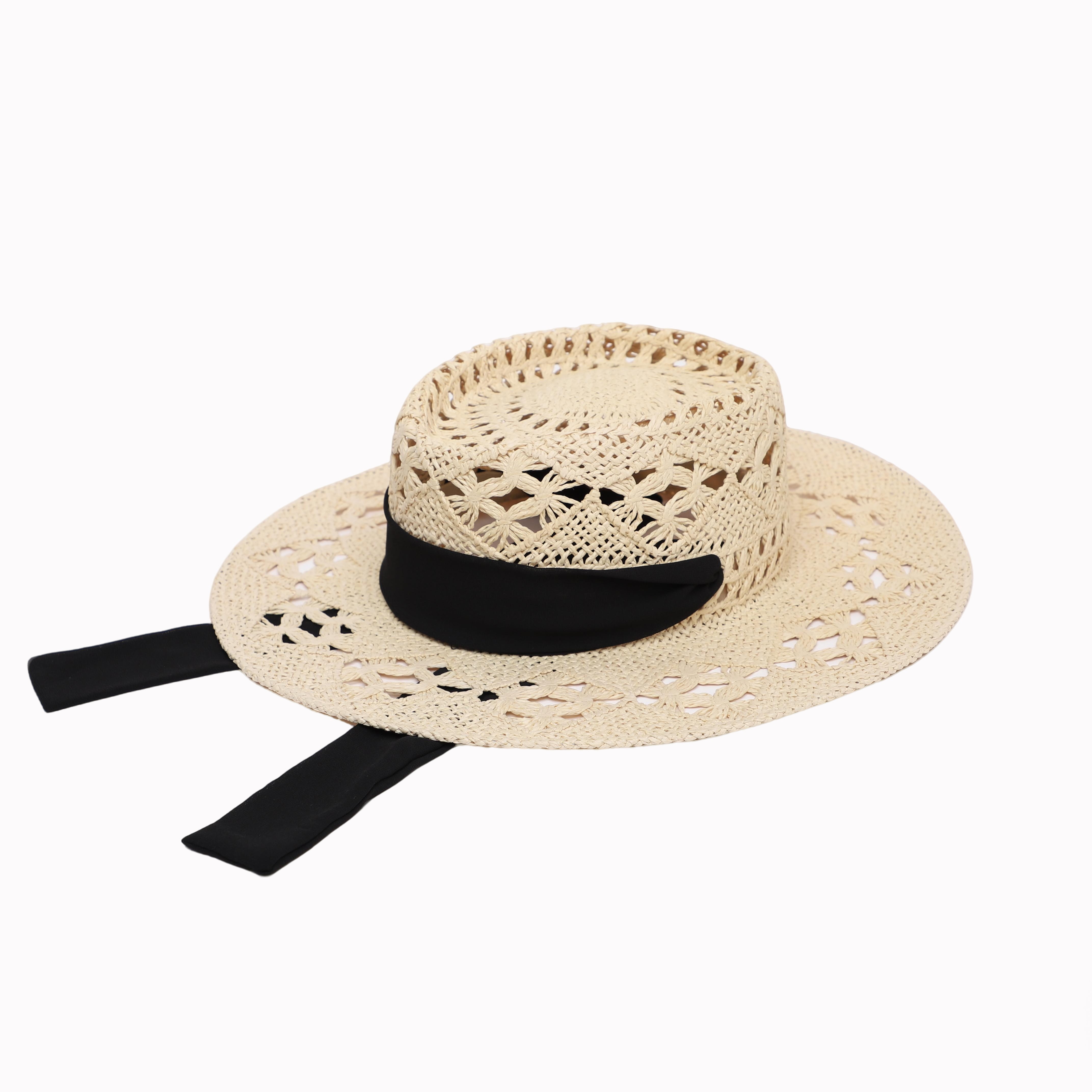 US Stock Women's Paper Straw Sun Hat with Wide Brim and UPF 50+ Sun Protection