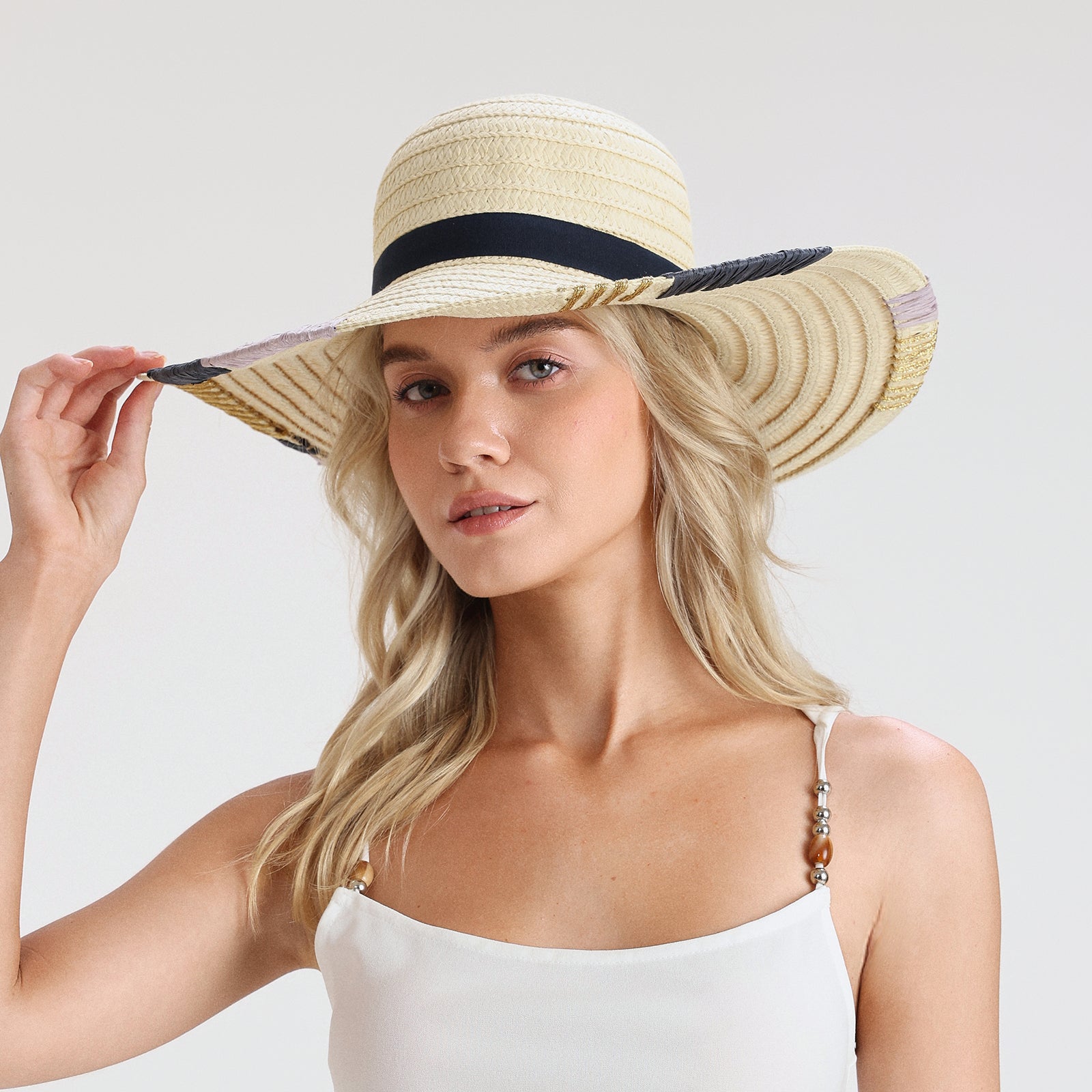 US Stock Wholesale Women's Paper Straw Sun Hat with Wide Brim and UPF 50+ Sun Protection