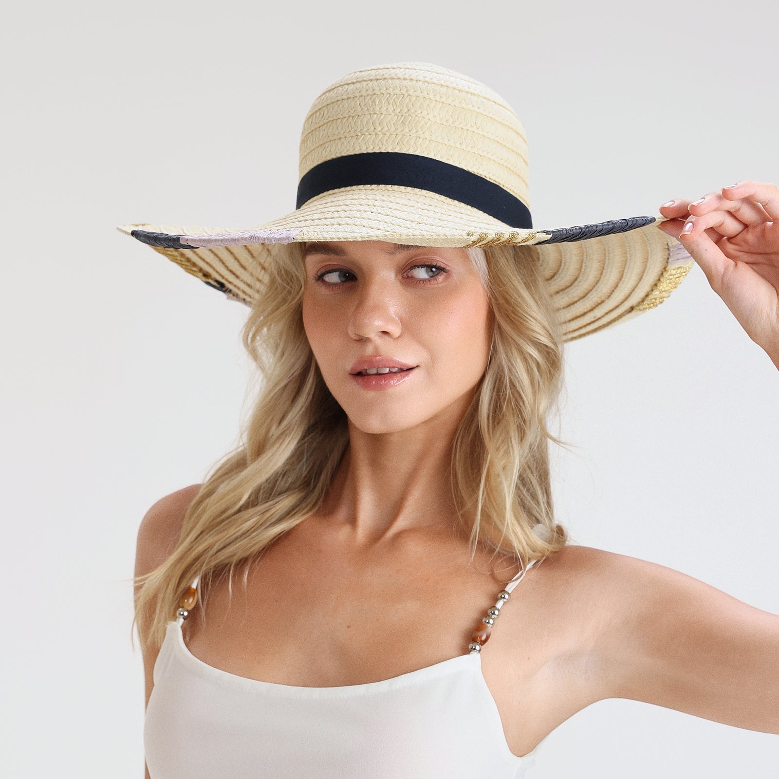 US Stock Wholesale Women's Paper Straw Sun Hat with Wide Brim and UPF 50+ Sun Protection