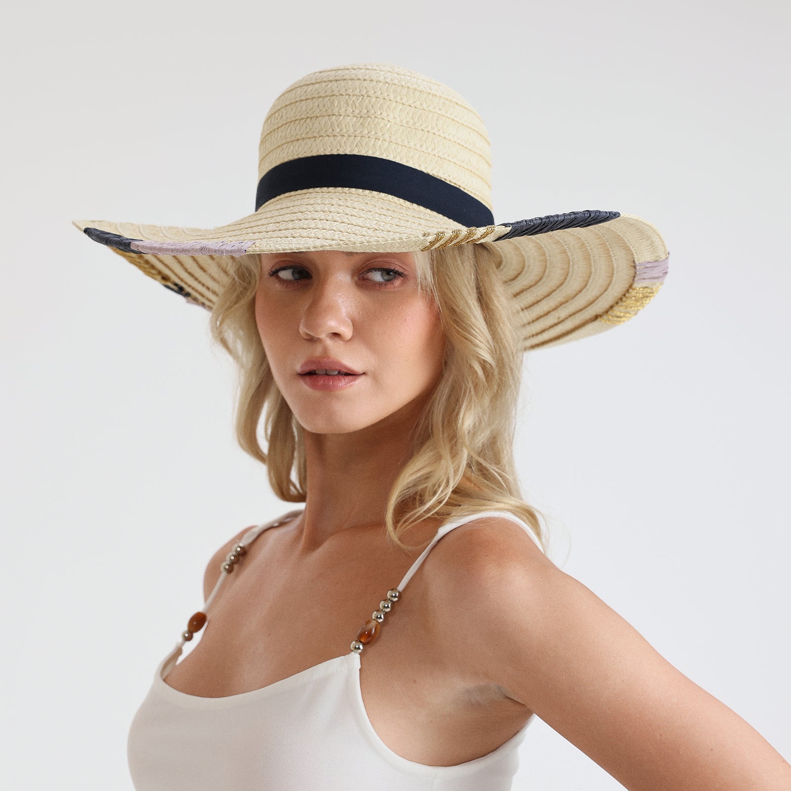 US Stock Wholesale Women's Paper Straw Sun Hat with Wide Brim and UPF 50+ Sun Protection