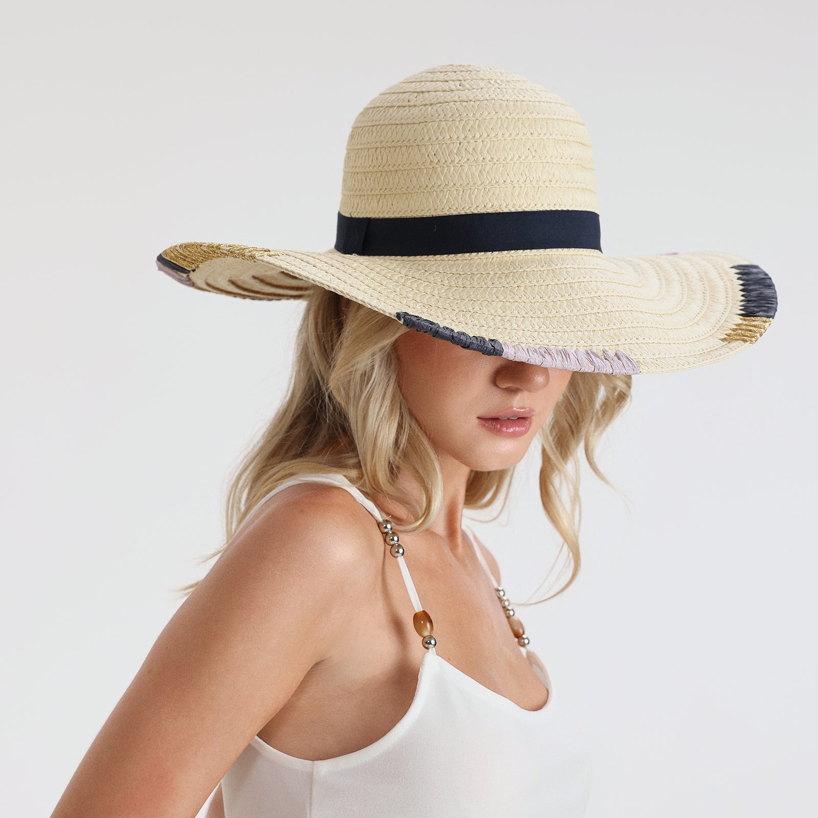 US Stock Wholesale Women's Paper Straw Sun Hat with Wide Brim and UPF 50+ Sun Protection