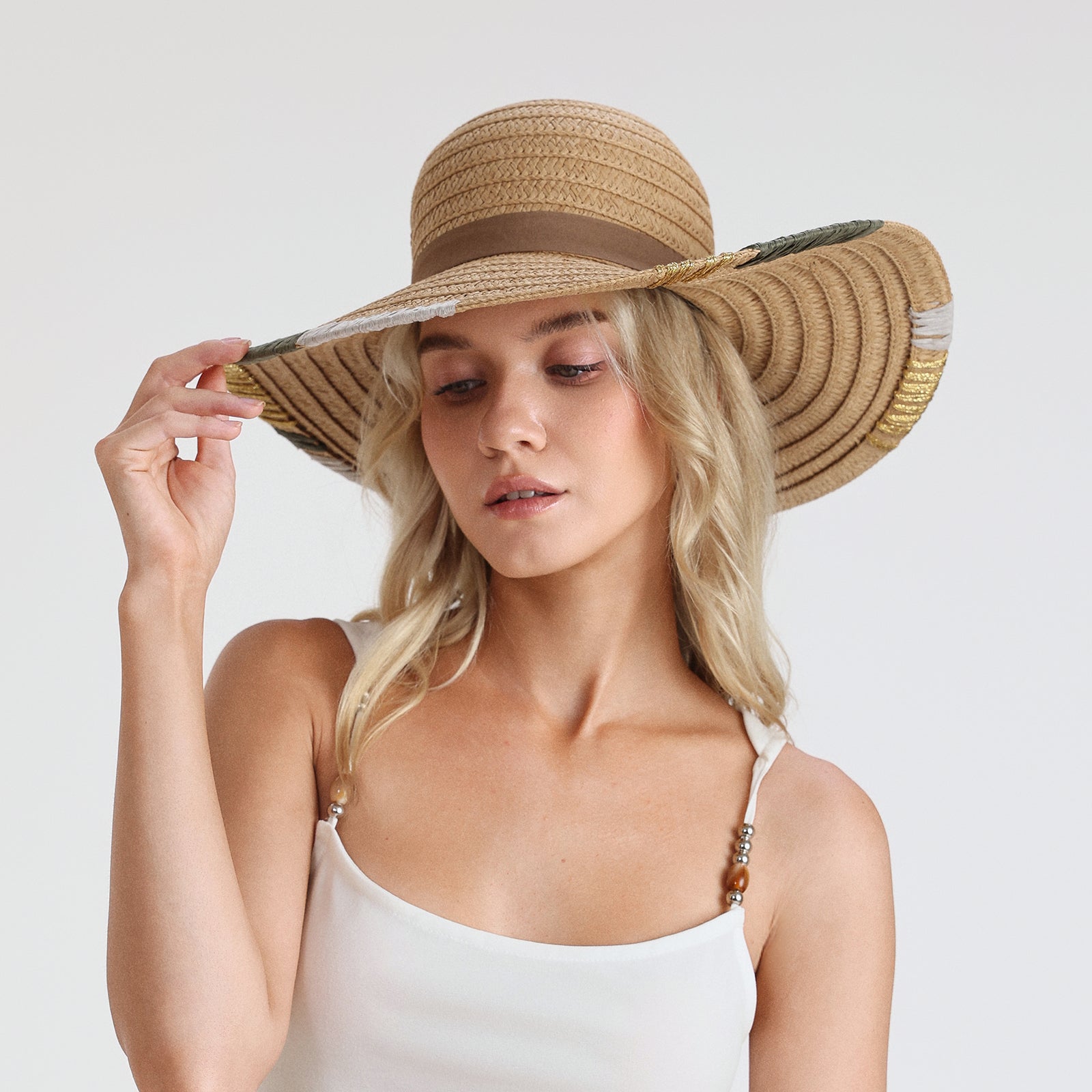 US Stock Wholesale Women's Paper Straw Sun Hat with Wide Brim and UPF 50+ Sun Protection