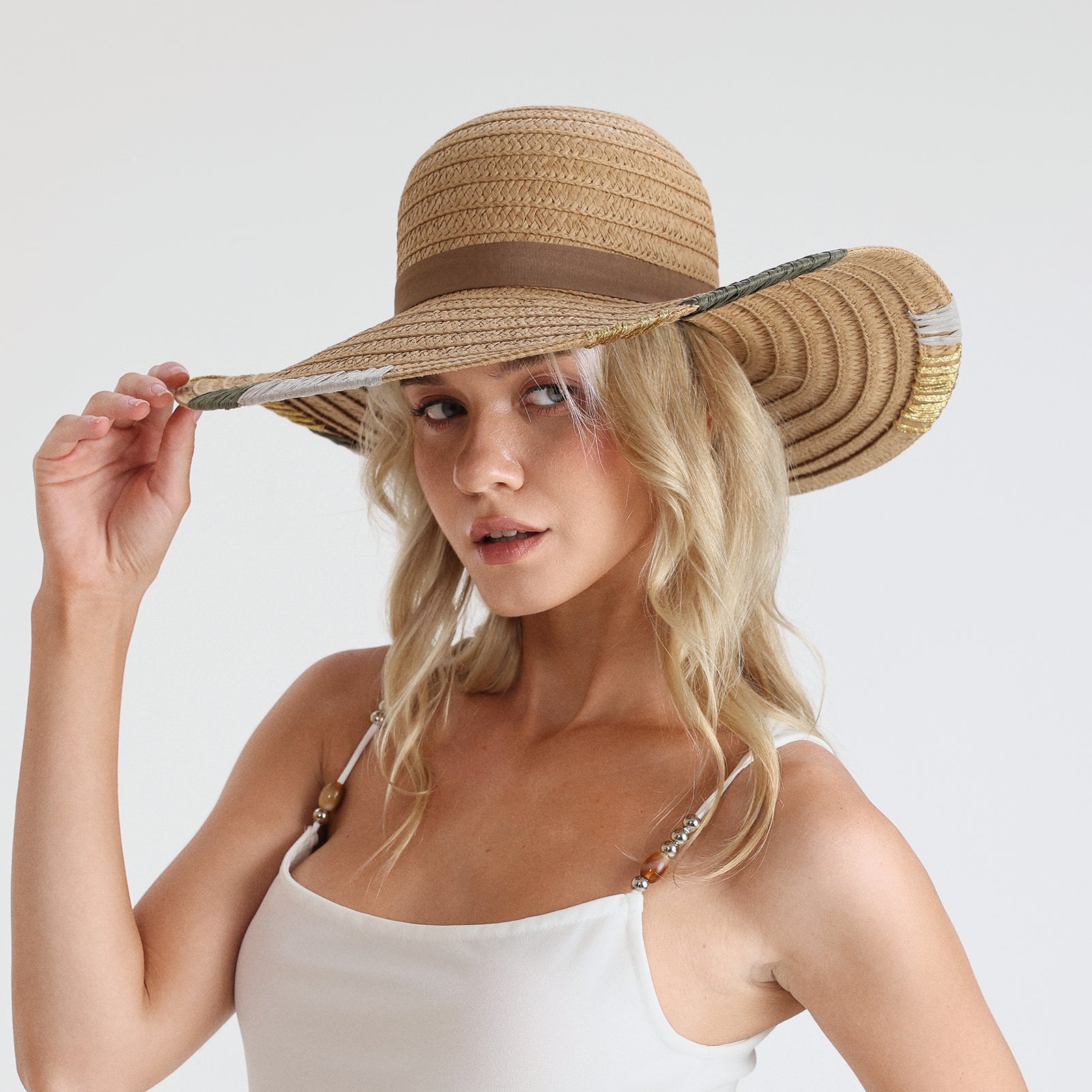 US Stock Wholesale Women's Paper Straw Sun Hat with Wide Brim and UPF 50+ Sun Protection