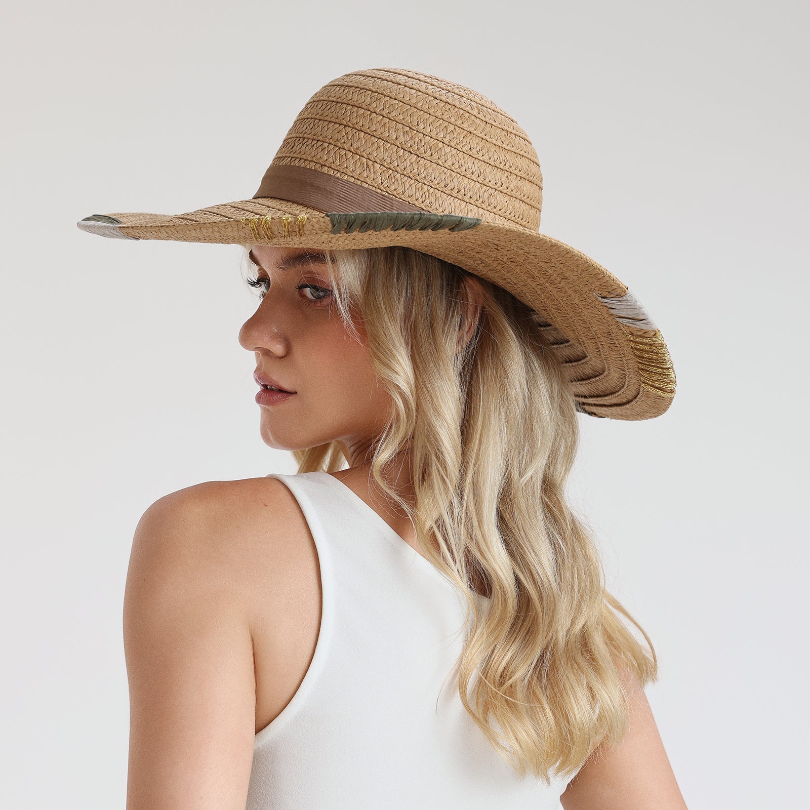 US Stock Wholesale Women's Paper Straw Sun Hat with Wide Brim and UPF 50+ Sun Protection
