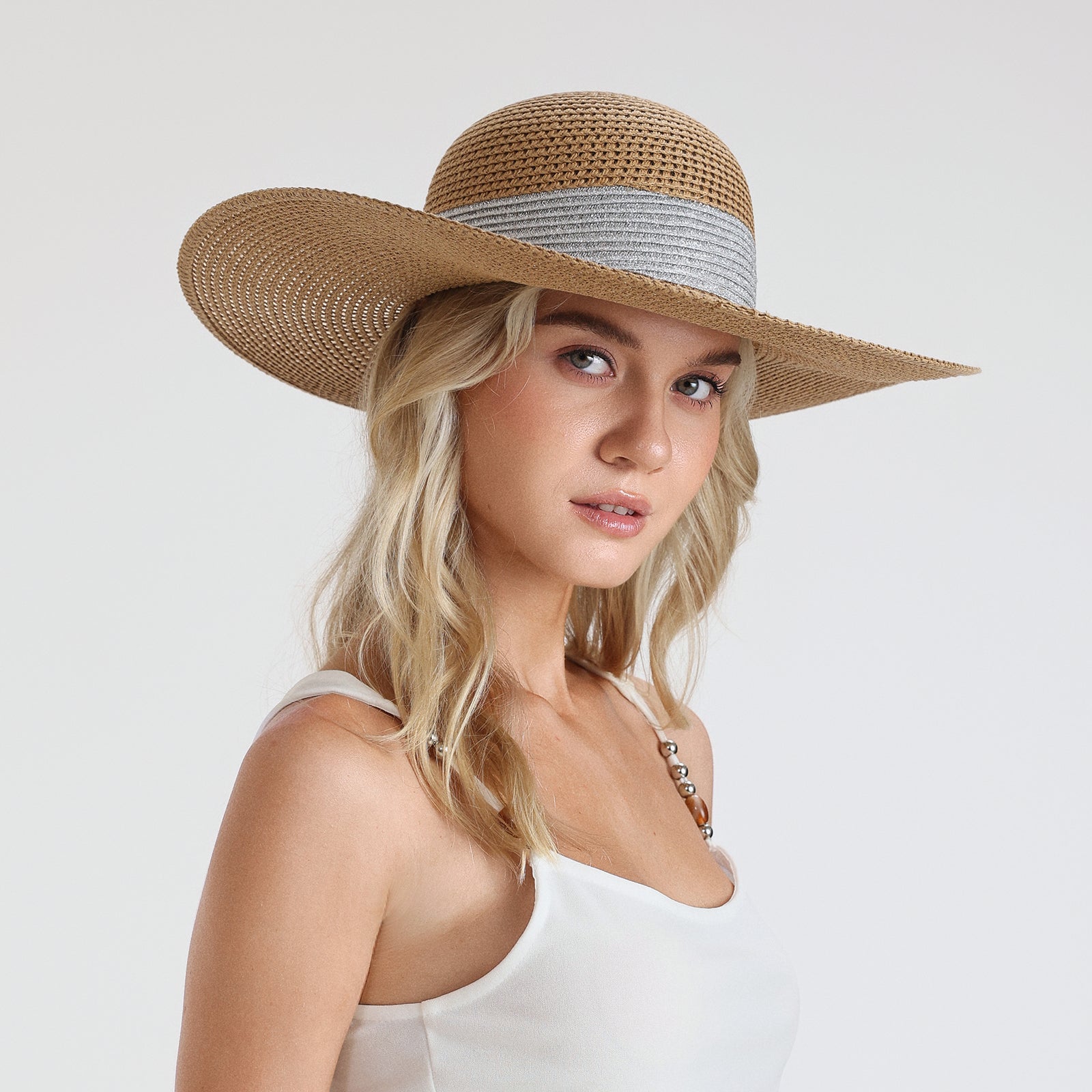 US Stock Wholesale Women's Paper Straw Sun Hat with  Flat Brim and UPF 50+ Sun Protection