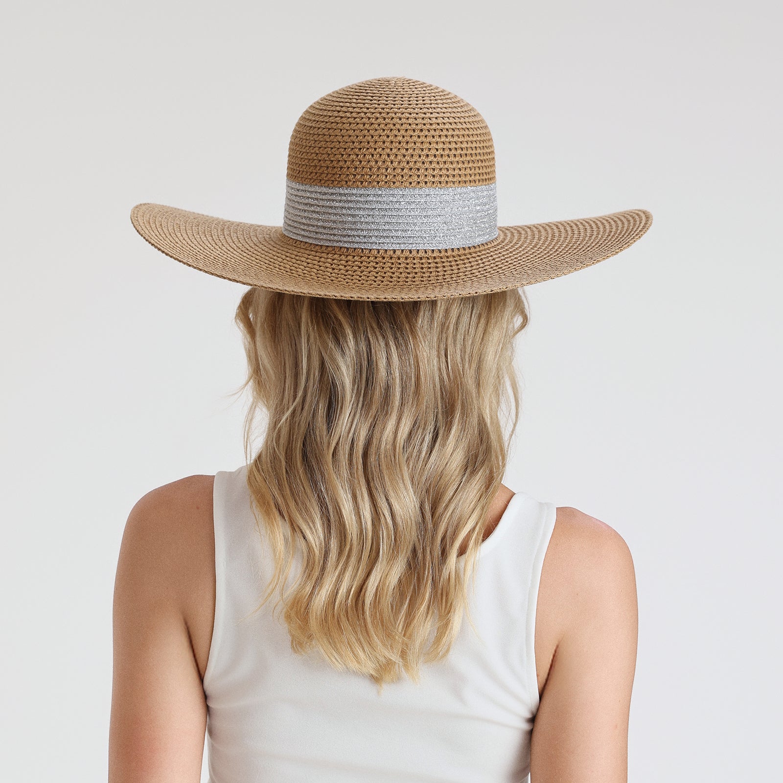 US Stock Wholesale Women's Paper Straw Sun Hat with  Flat Brim and UPF 50+ Sun Protection