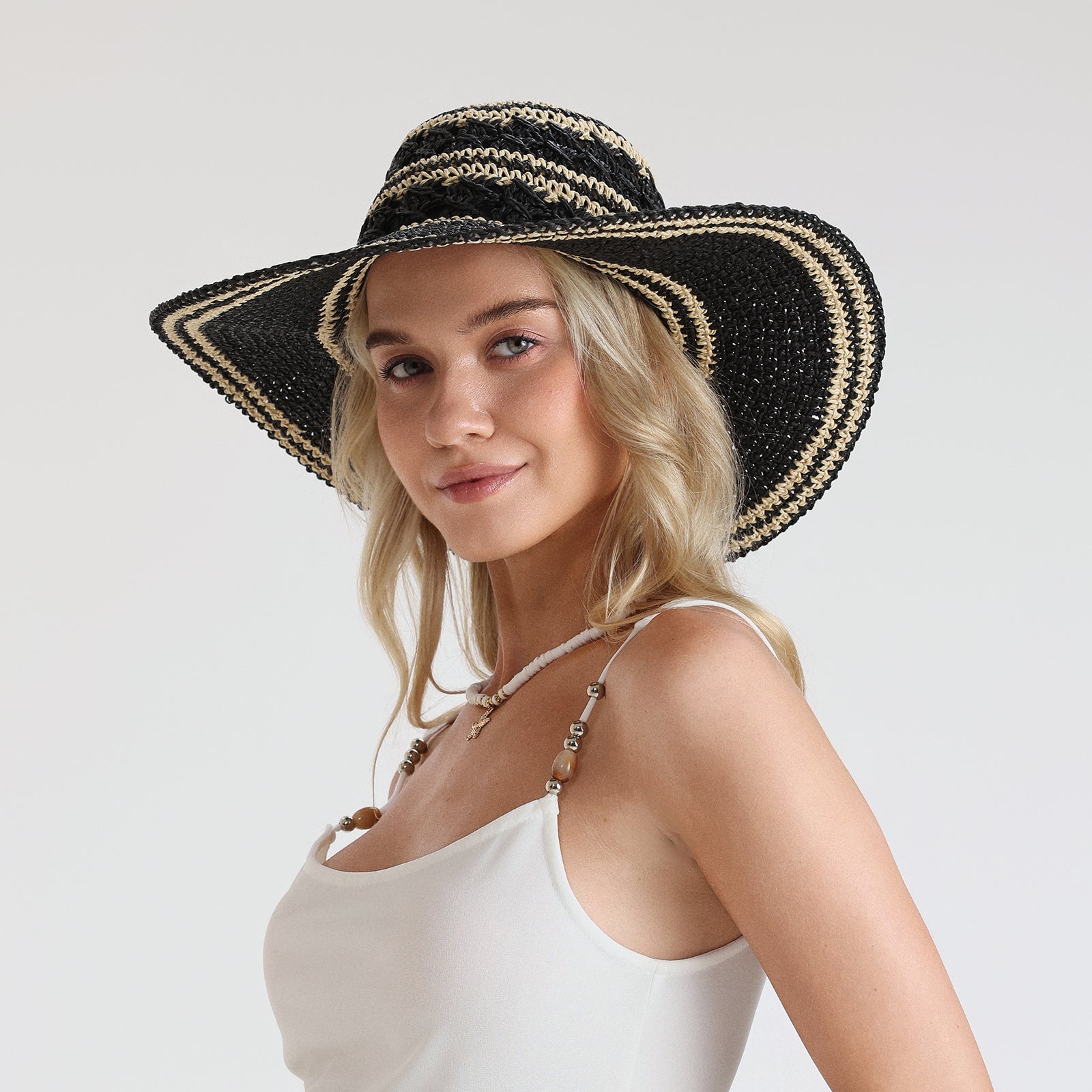 US Stock Wholesale Women's Paper Straw Sun Hat with Wide Brim and UPF 50+ Sun Protection
