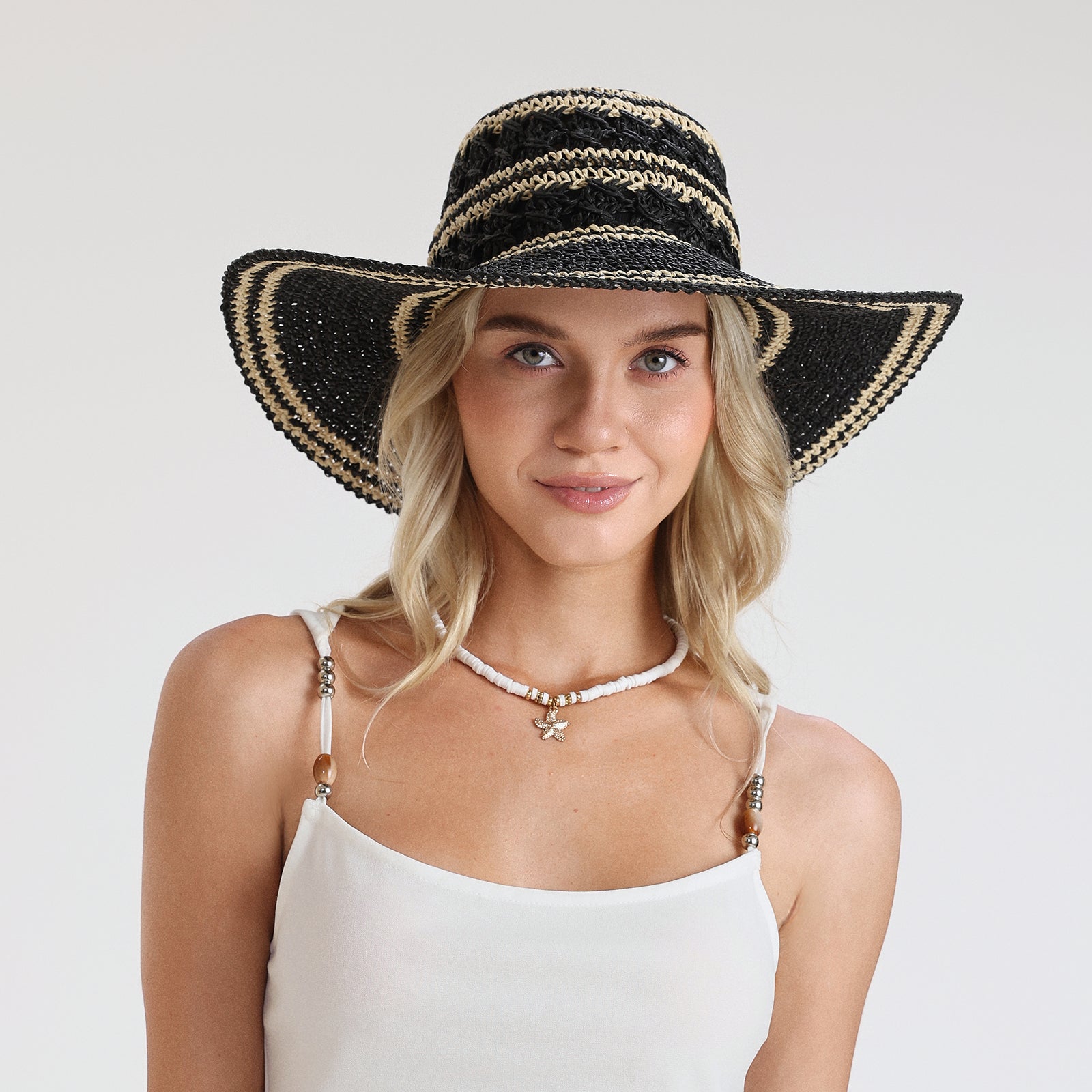US Stock Wholesale Women's Paper Straw Sun Hat with Wide Brim and UPF 50+ Sun Protection