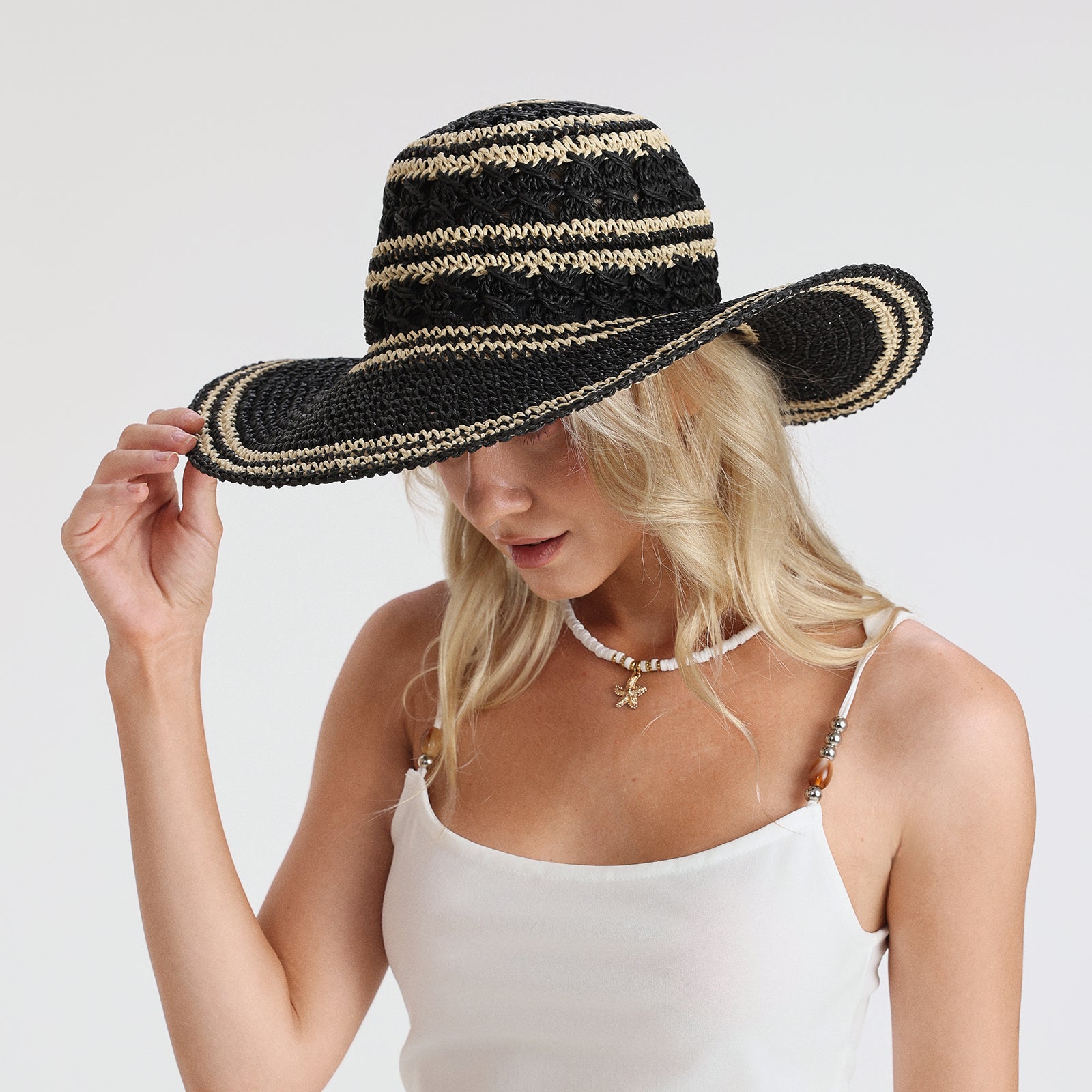 US Stock Wholesale Women's Paper Straw Sun Hat with Wide Brim and UPF 50+ Sun Protection