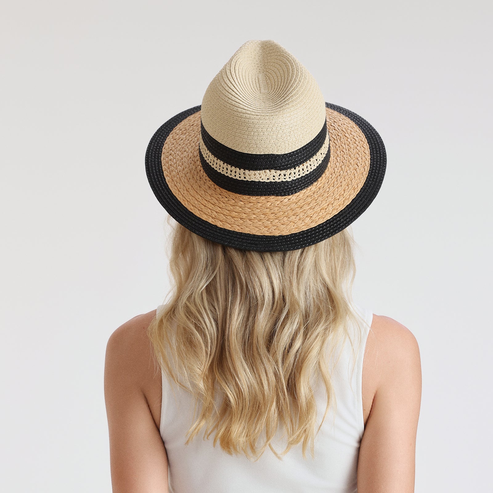 US Stock Wholesale Unisex Paper Straw Fedora Hat with  Flat Brim and UPF 50+ Sun Protection