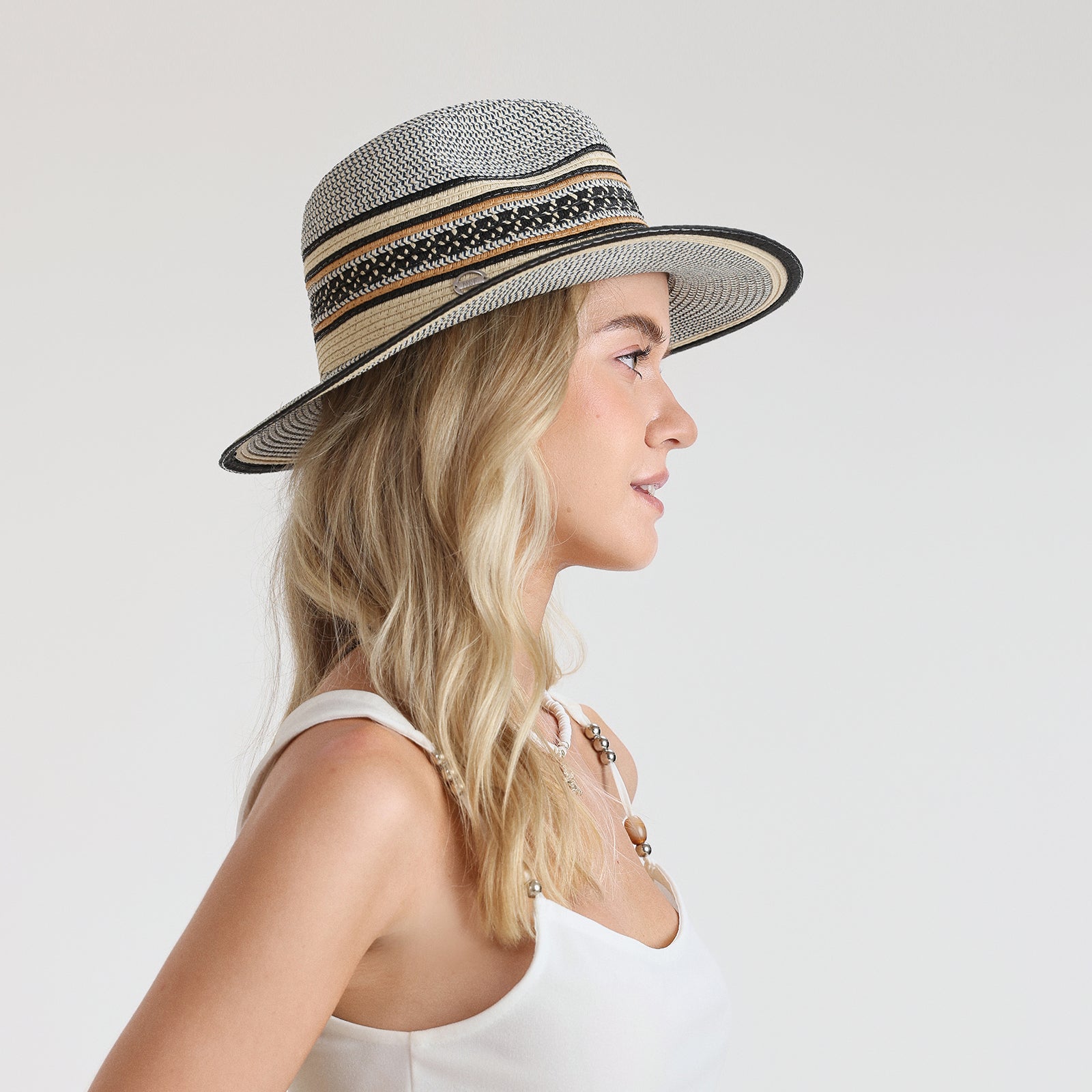 Wholesale Unisex Paper Straw Fedora Hat with  Flat Brim and UPF 50+ Sun Protection