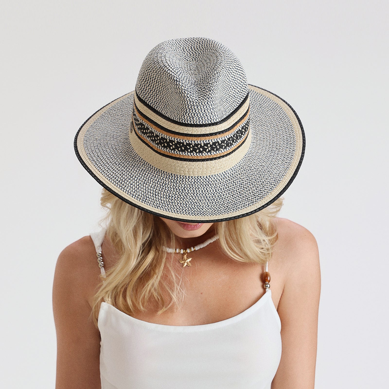 Wholesale Unisex Paper Straw Fedora Hat with  Flat Brim and UPF 50+ Sun Protection