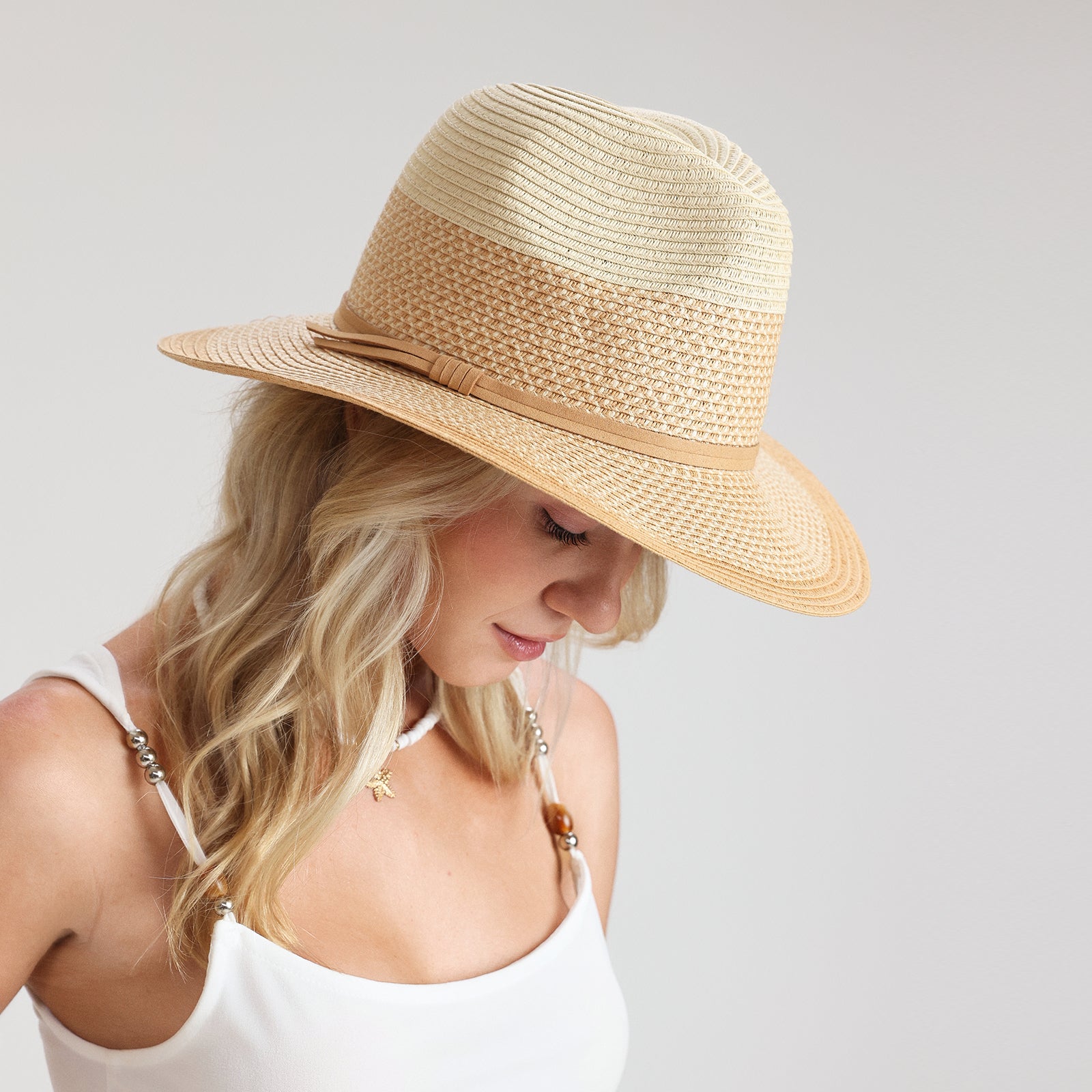 Wholesale Unisex Paper Straw Fedora Hat with  Flat Brim and UPF 50+ Sun Protection