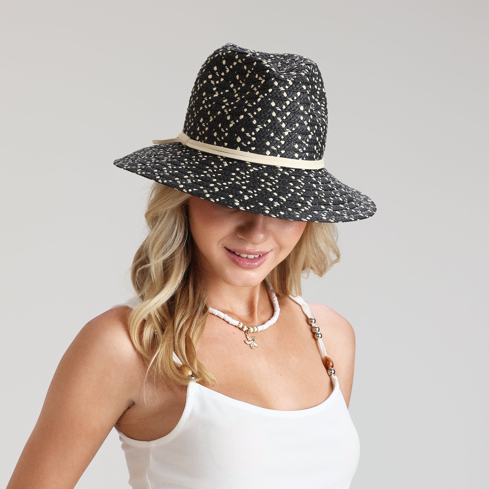 Wholesale Unisex Paper Straw Fedora Hat with Wide Brim and UPF 50+ Sun Protection
