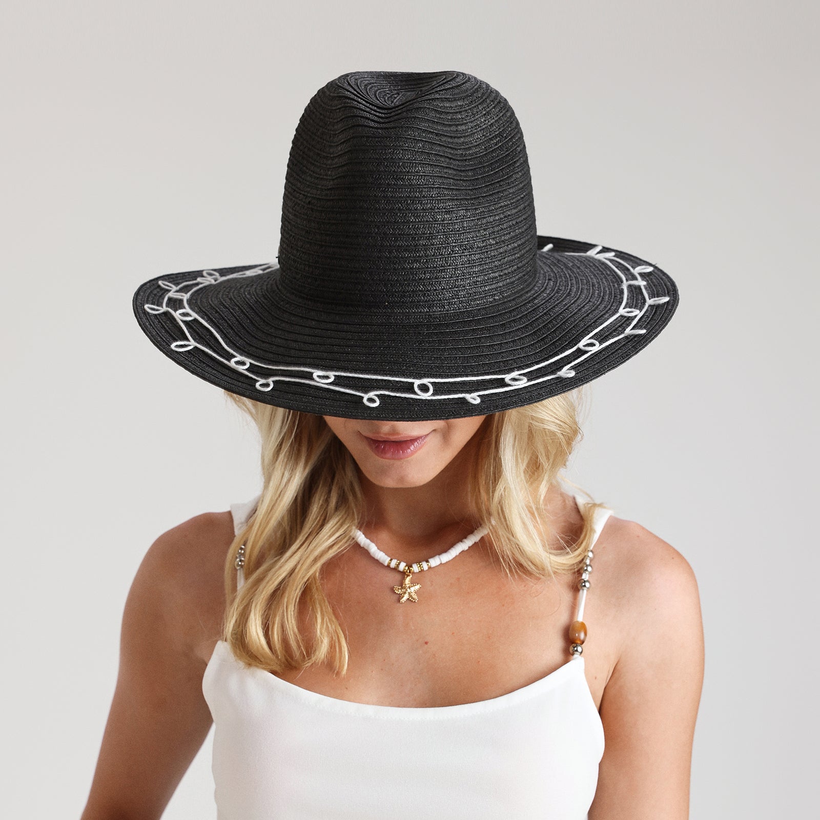 US Stock Wholesale Unisex Paper Straw Fedora Hat with  Flat Brim and UPF 50+ Sun Protection