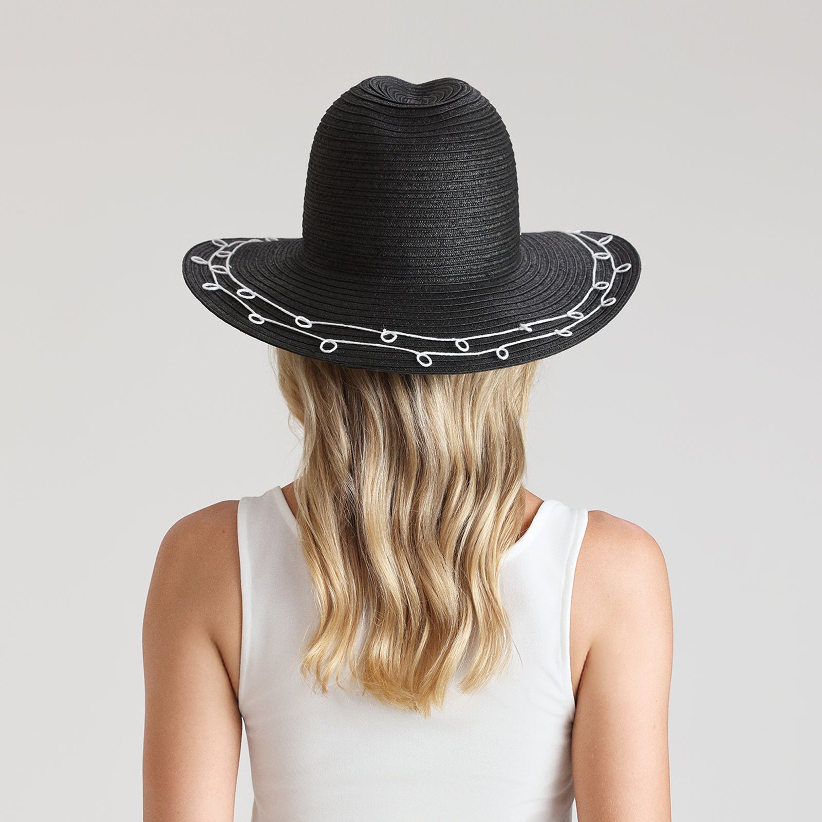 US Stock Wholesale Unisex Paper Straw Fedora Hat with  Flat Brim and UPF 50+ Sun Protection