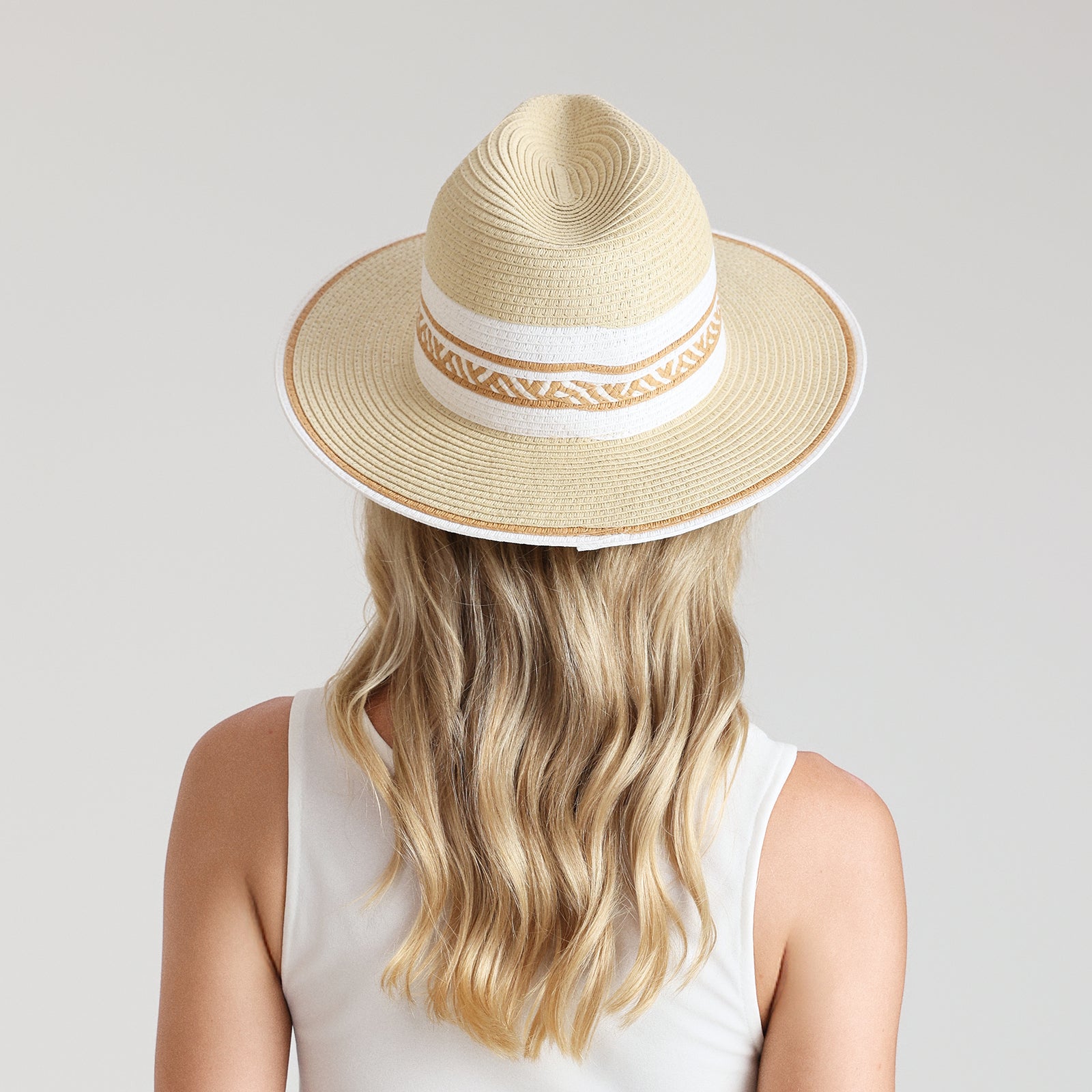 Wholesale Women's Paper Straw Fedora Hat with  Flat Brim and UPF 50+ Sun Protection