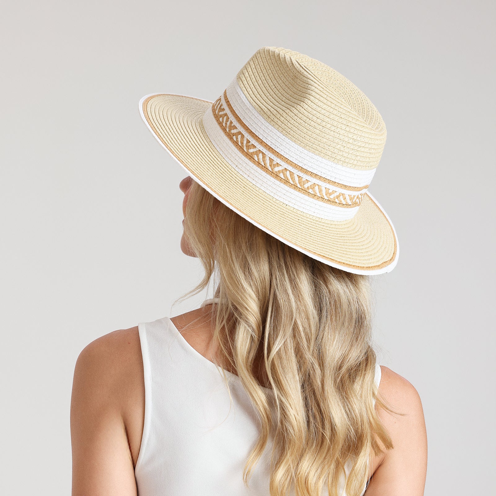 Wholesale Women's Paper Straw Fedora Hat with  Flat Brim and UPF 50+ Sun Protection