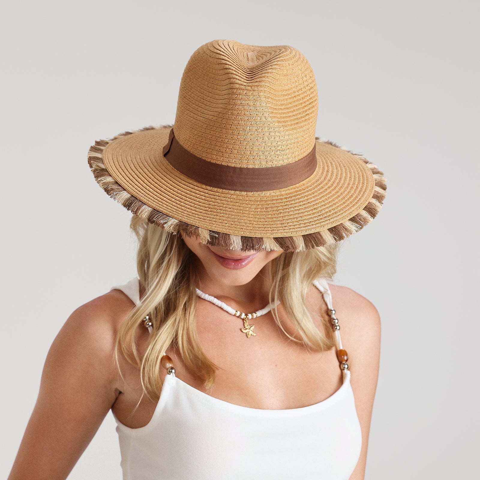 Wholesale Unisex Paper Straw Fedora Hat with  Flat Brim and UPF 50+ Sun Protection