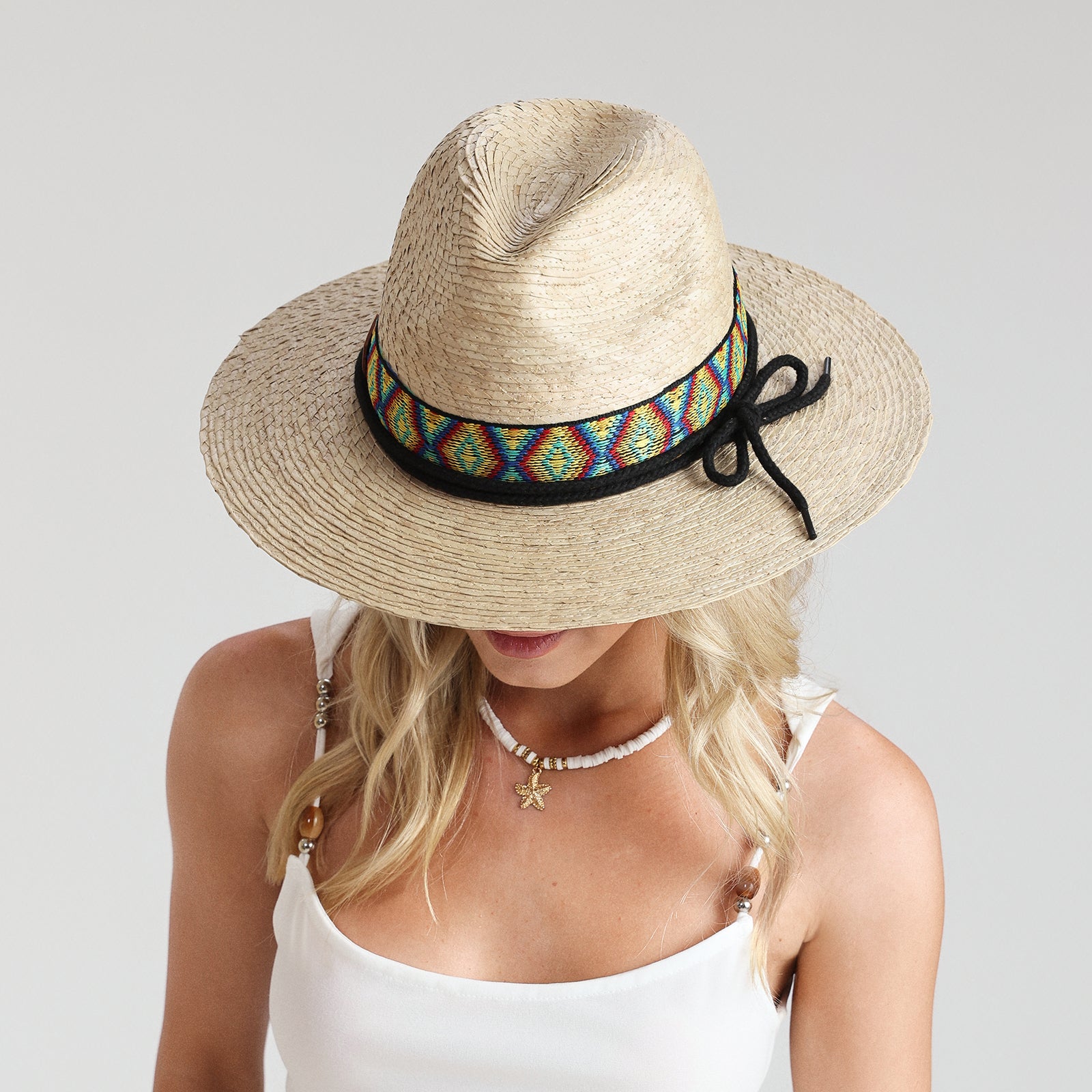 US Stock Wholesale Unisex Palm Leaf Fedora Hat with  Flat Brim and UPF 50+ Sun Protection