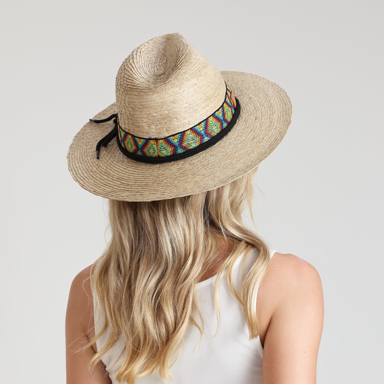 US Stock Wholesale Unisex Palm Leaf Fedora Hat with  Flat Brim and UPF 50+ Sun Protection
