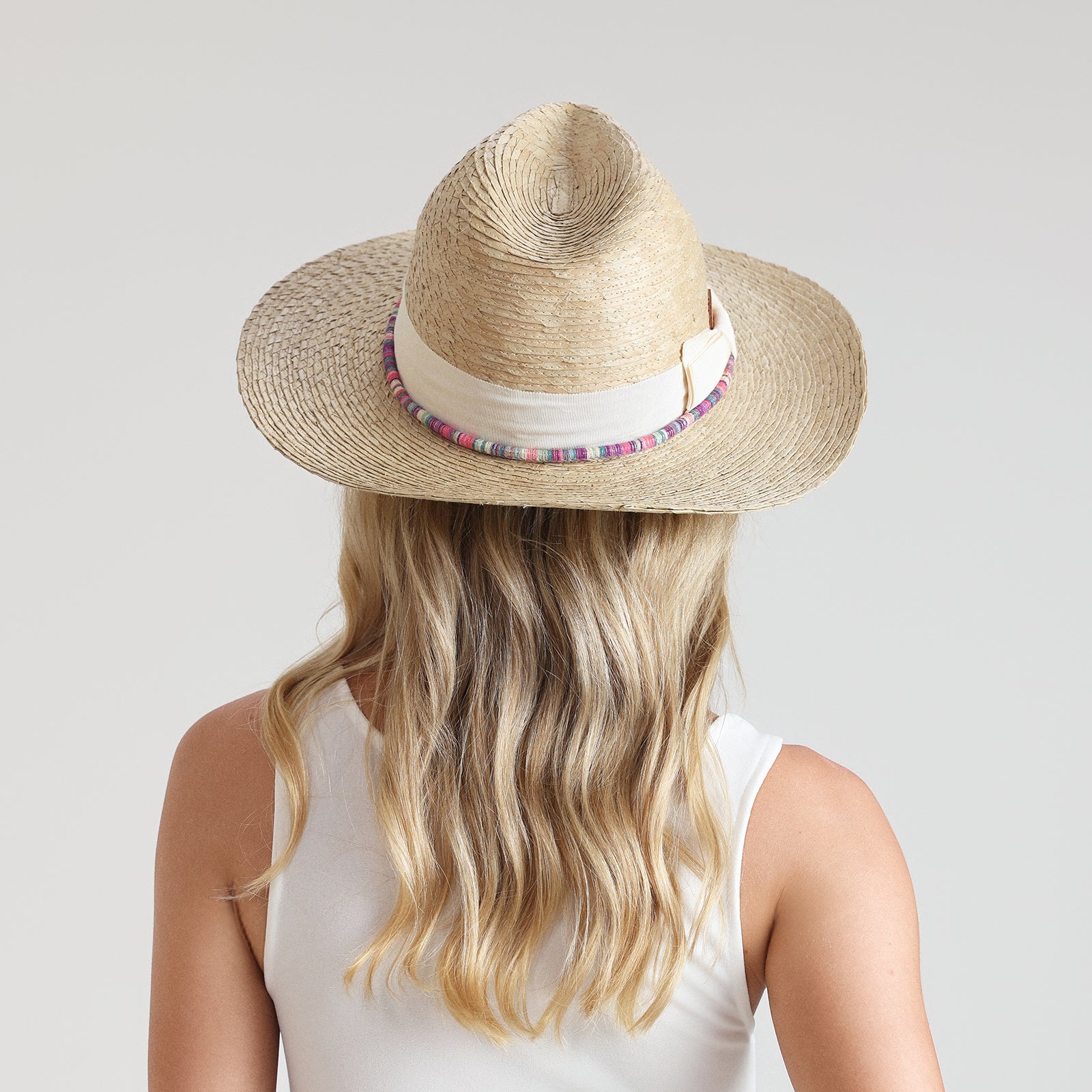 US Stock Wholesale Unisex Palm Leaf Fedora Hat with  Flat Brim and UPF 50+ Sun Protection