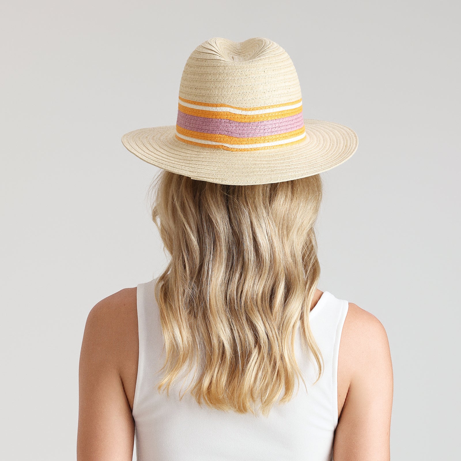 Wholesale Women's Paper Straw Fedora Hat with  Flat Brim and UPF 50+ Sun Protection