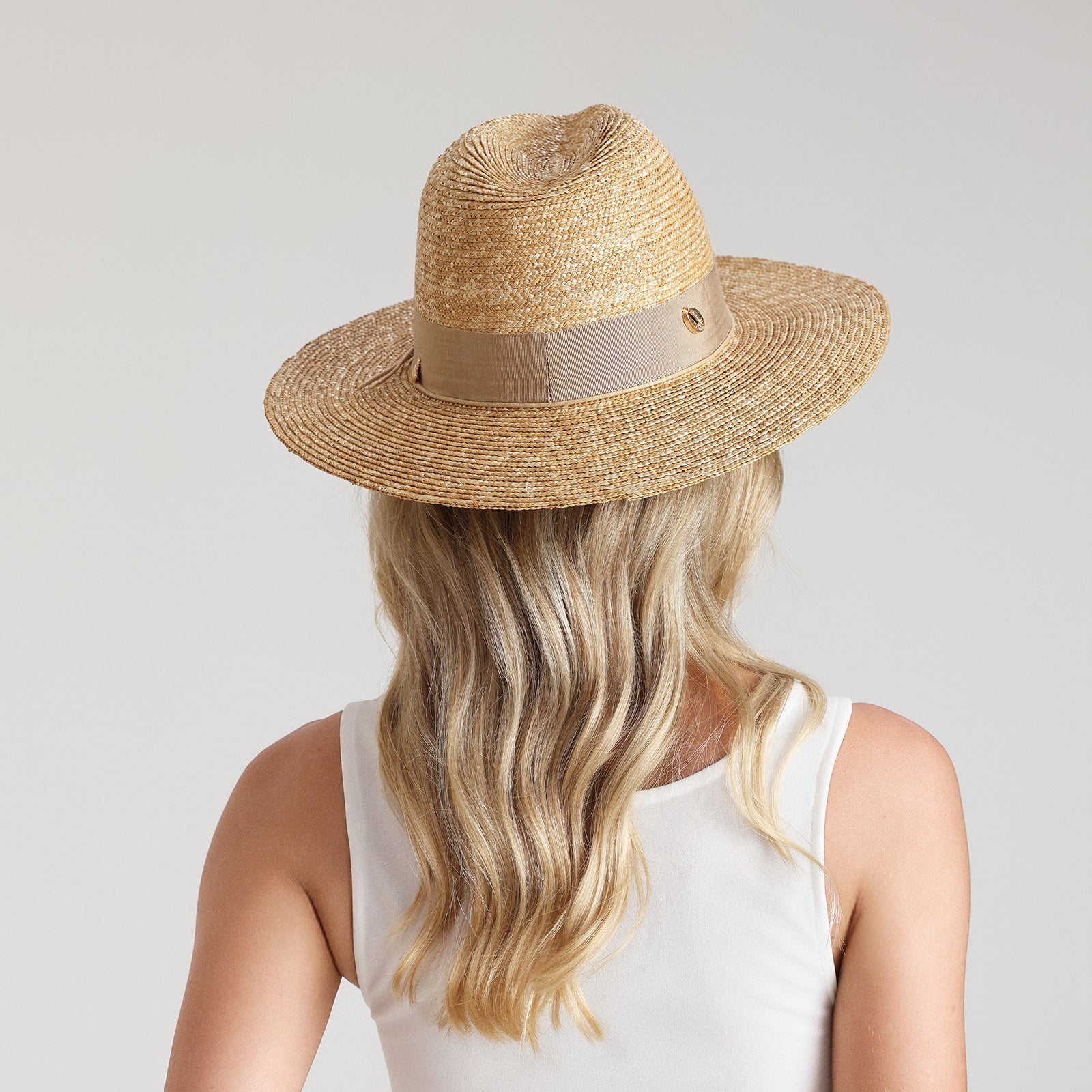 US Stock Wholesale Women's Wheat Straw Fedora Hat with  Flat Brim and UPF 50+ Sun Protection