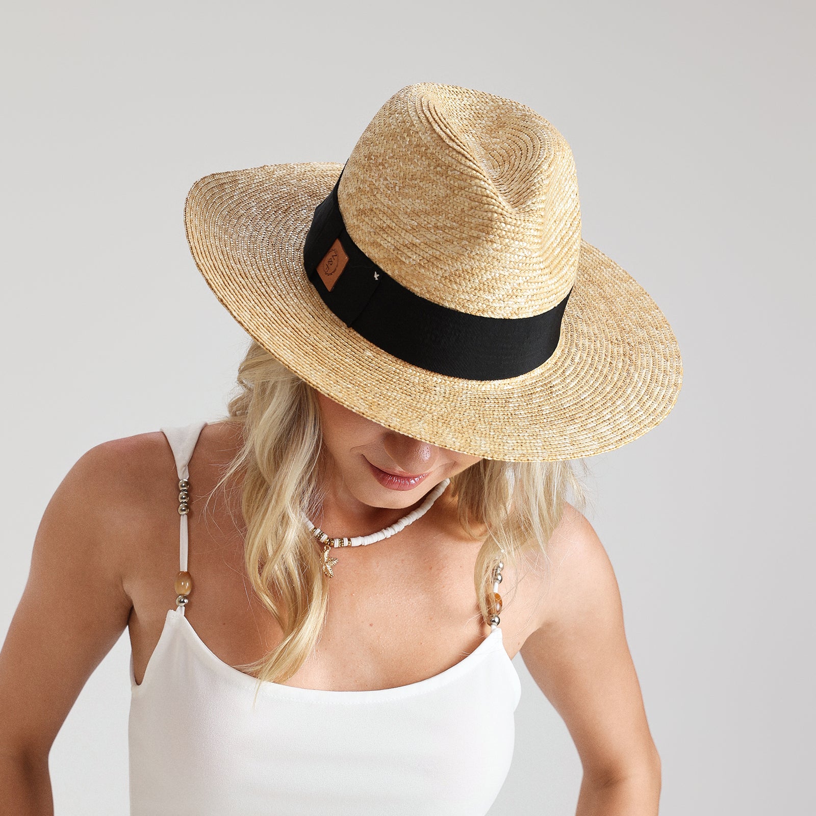 Wholesale Unisex Wheat Straw Fedora Hat with  Flat Brim and UPF 50+ Sun Protection