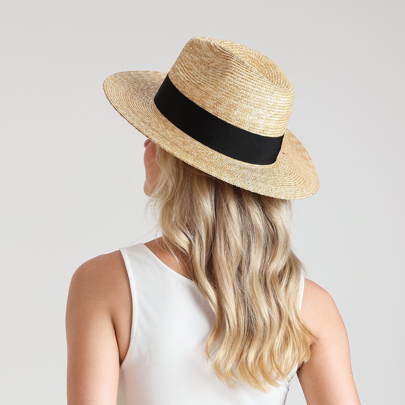 Wholesale Unisex Wheat Straw Fedora Hat with  Flat Brim and UPF 50+ Sun Protection
