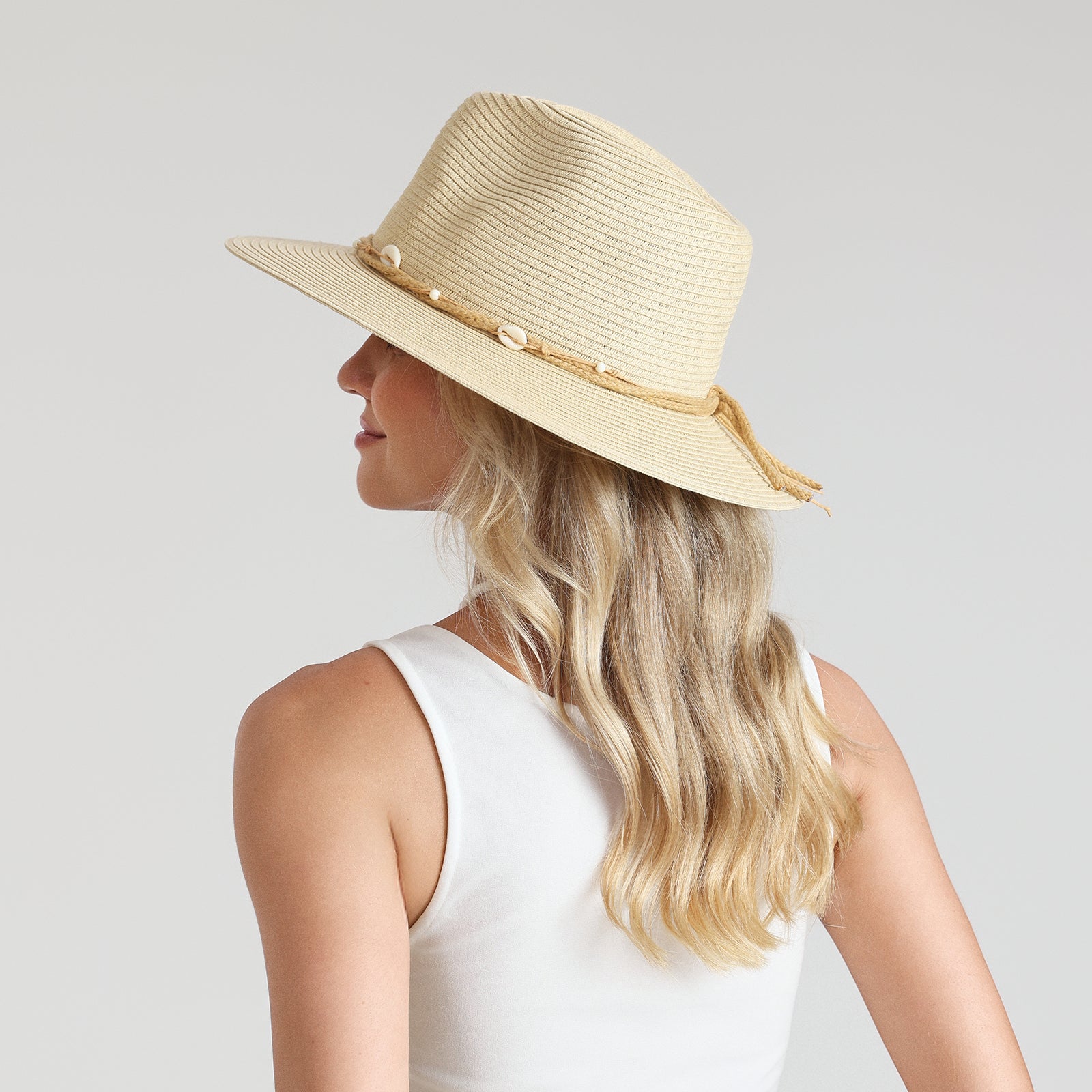 Wholesale Unisex Paper Straw Fedora Hat with  Flat Brim and UPF 50+ Sun Protection