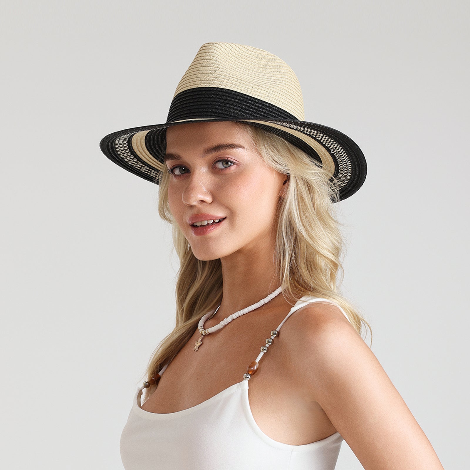 Wholesale Unisex Paper Straw Fedora Hat with  Flat Brim and UPF 50+ Sun Protection