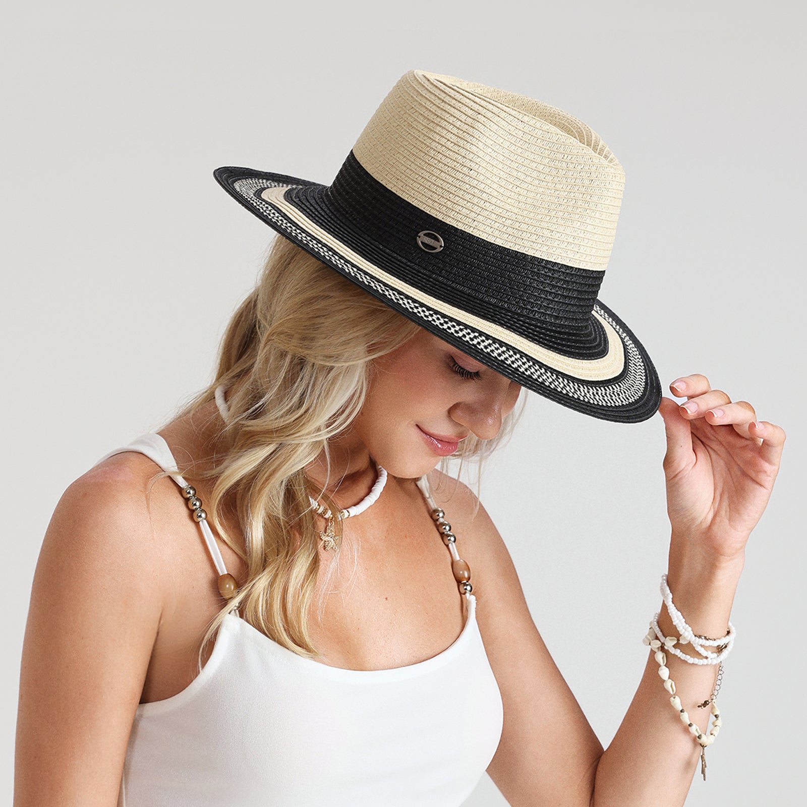 Wholesale Unisex Paper Straw Fedora Hat with  Flat Brim and UPF 50+ Sun Protection