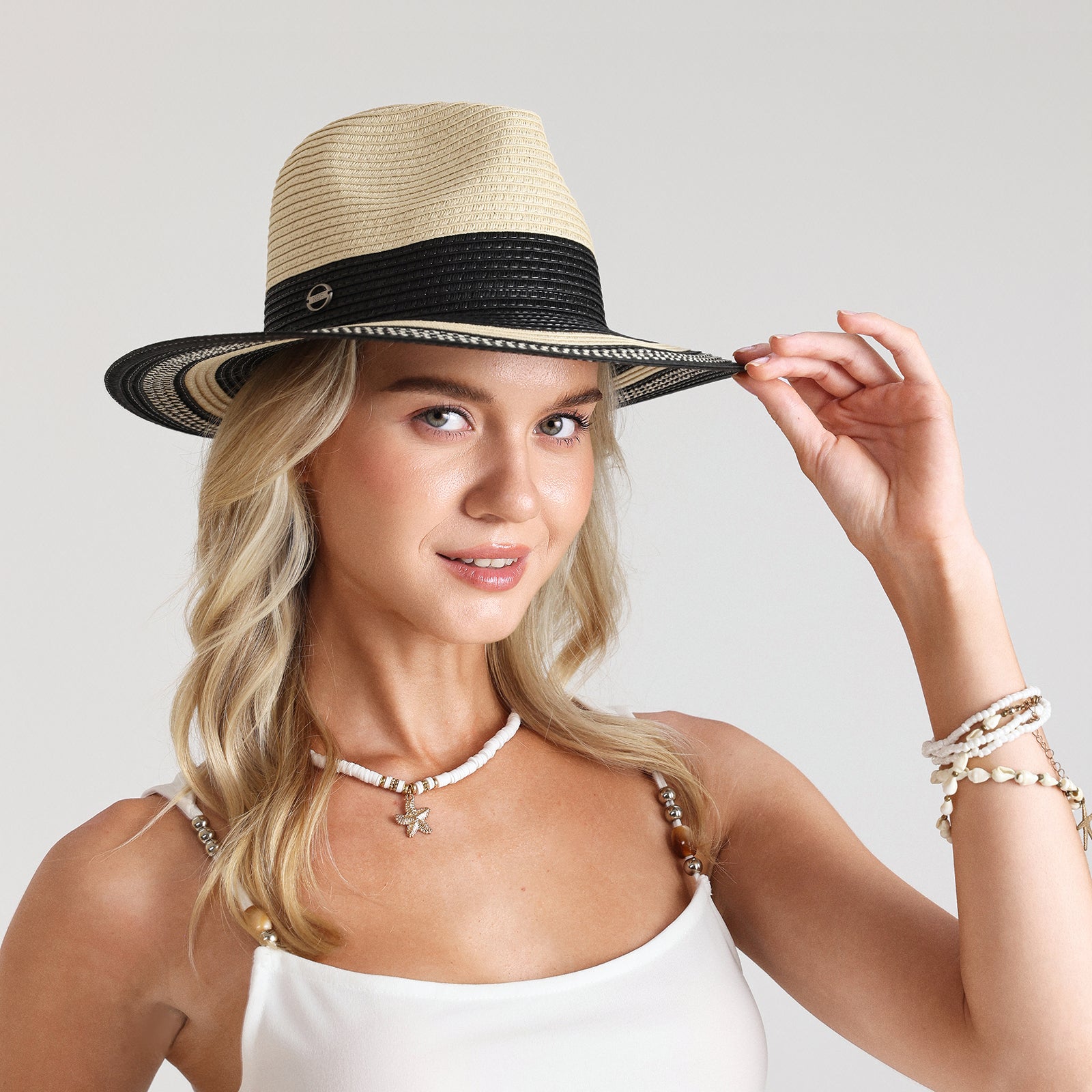 Wholesale Unisex Paper Straw Fedora Hat with  Flat Brim and UPF 50+ Sun Protection