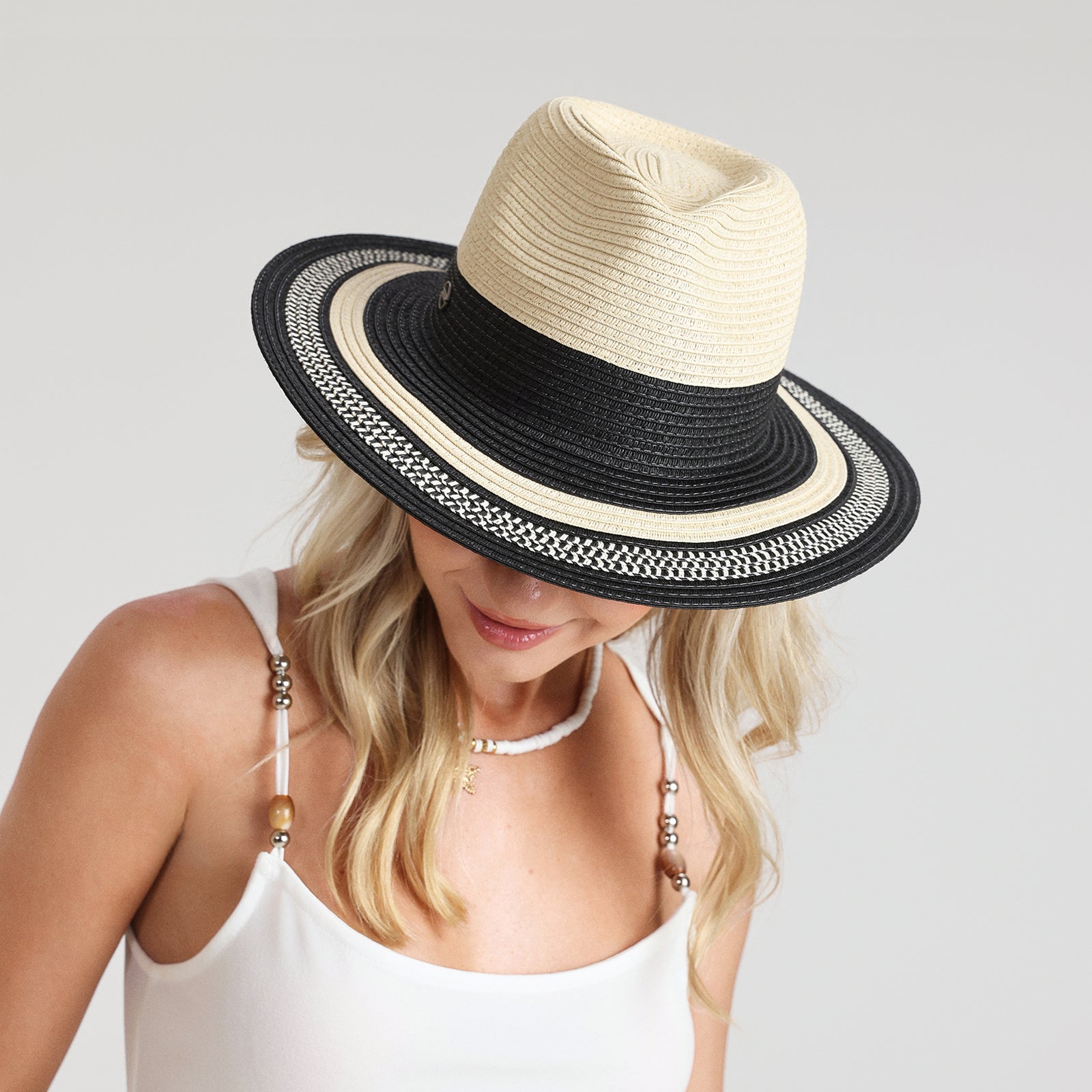 Wholesale Unisex Paper Straw Fedora Hat with  Flat Brim and UPF 50+ Sun Protection
