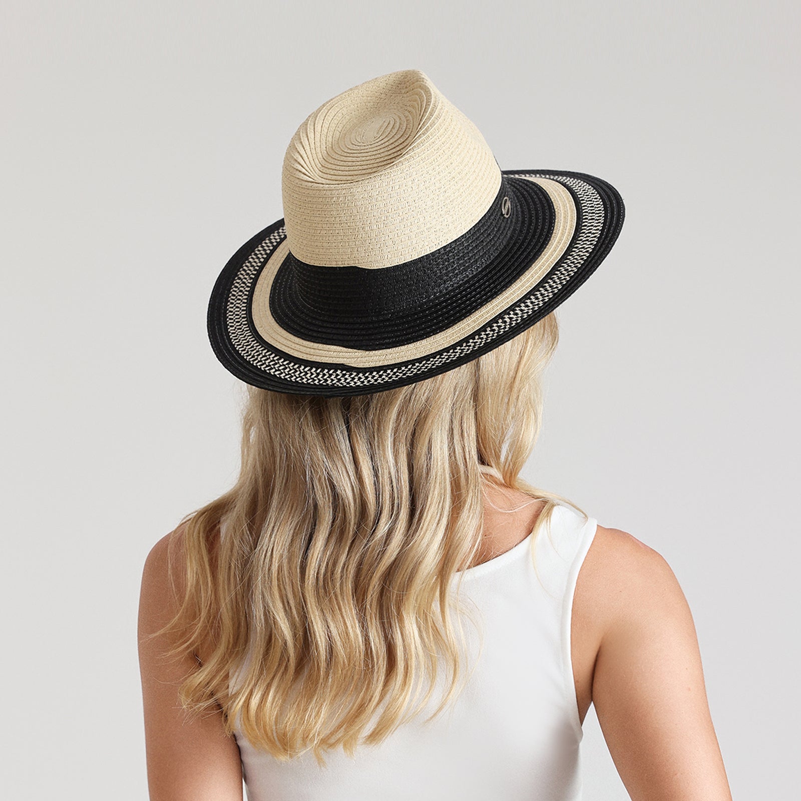 Wholesale Unisex Paper Straw Fedora Hat with  Flat Brim and UPF 50+ Sun Protection