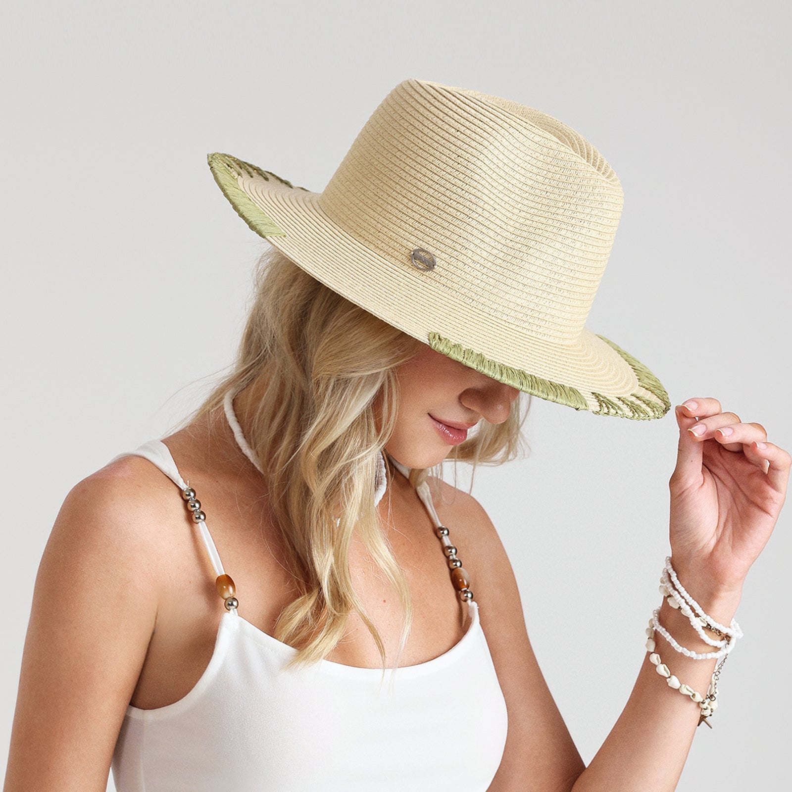 US Stock Wholesale Unisex Paper Straw Fedora Hat with  Flat Brim and UPF 50+ Sun Protection