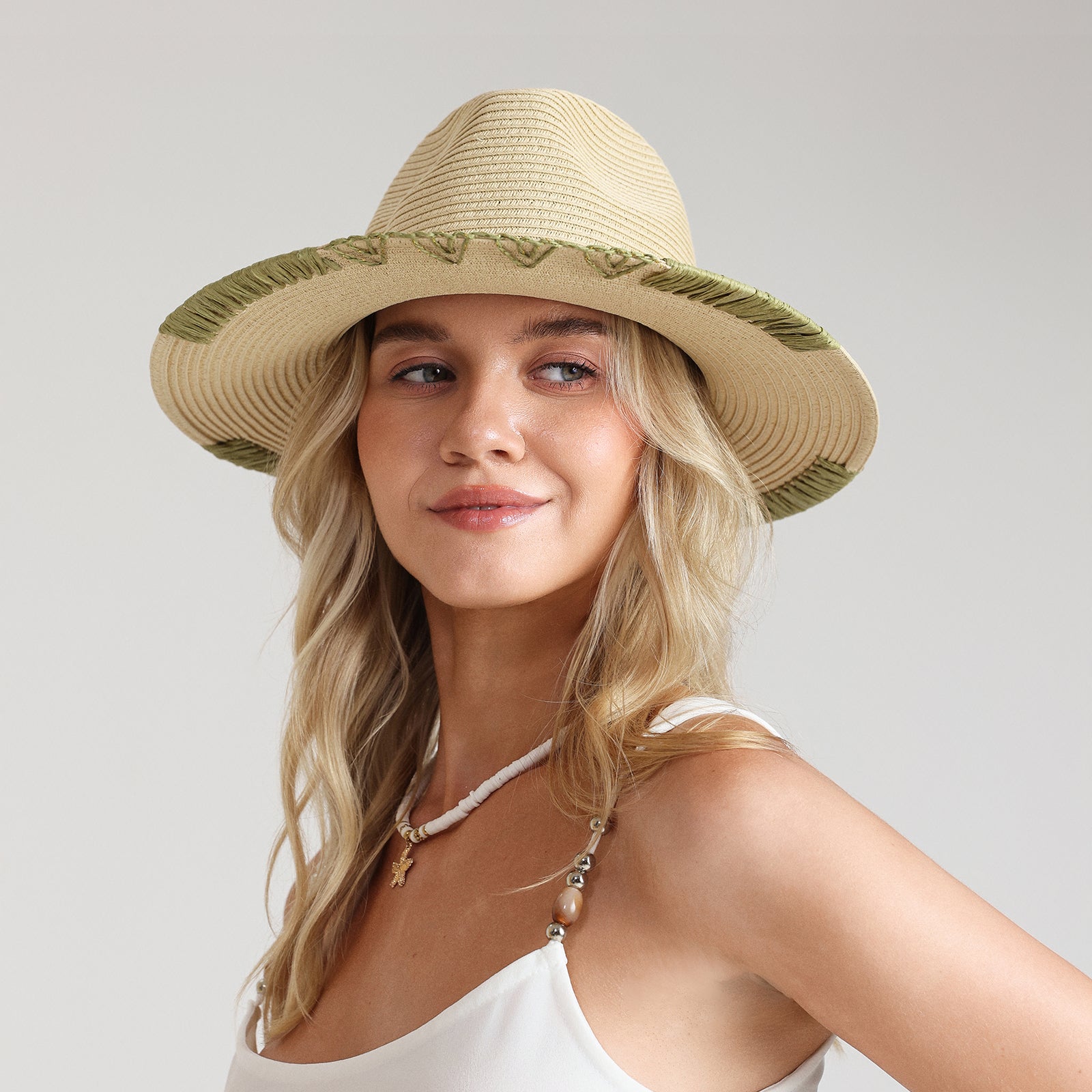 US Stock Wholesale Unisex Paper Straw Fedora Hat with  Flat Brim and UPF 50+ Sun Protection
