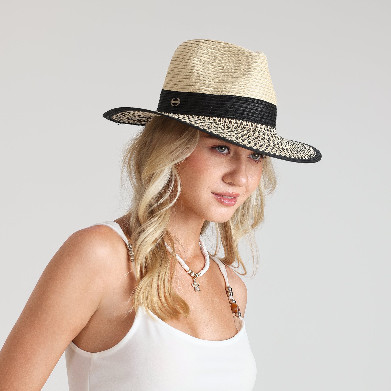 Wholesale Unisex Paper Straw Fedora Hat with  Flat Brim and UPF 50+ Sun Protection