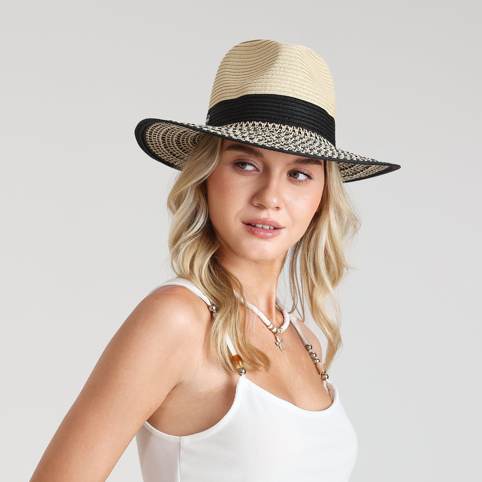 Wholesale Unisex Paper Straw Fedora Hat with  Flat Brim and UPF 50+ Sun Protection