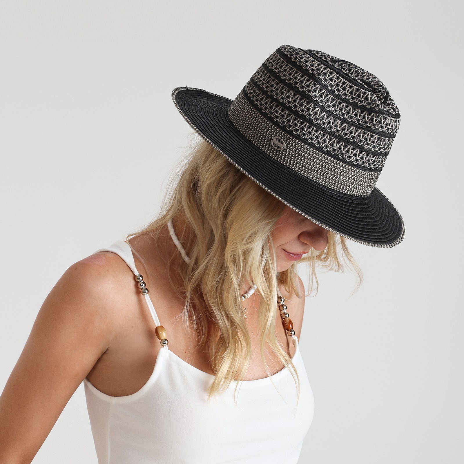 US Stock Wholesale Unisex Paper Straw Fedora Hat with  Flat Brim and UPF 50+ Sun Protection