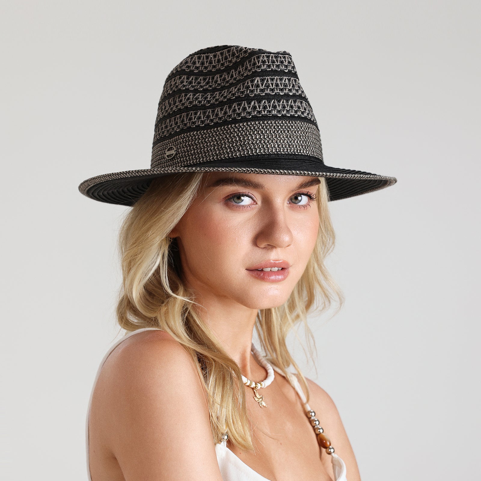 US Stock Wholesale Unisex Paper Straw Fedora Hat with  Flat Brim and UPF 50+ Sun Protection