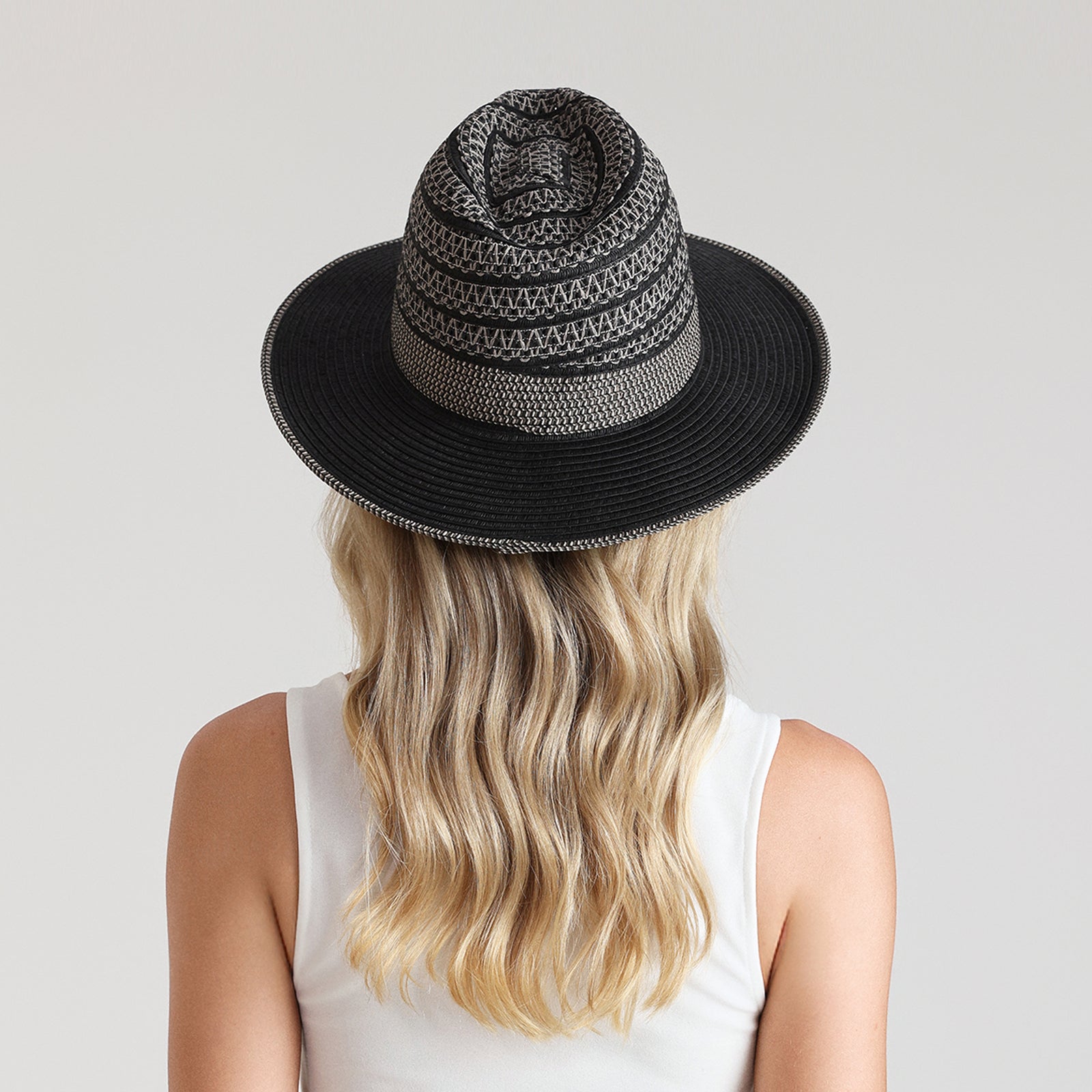US Stock Wholesale Unisex Paper Straw Fedora Hat with  Flat Brim and UPF 50+ Sun Protection
