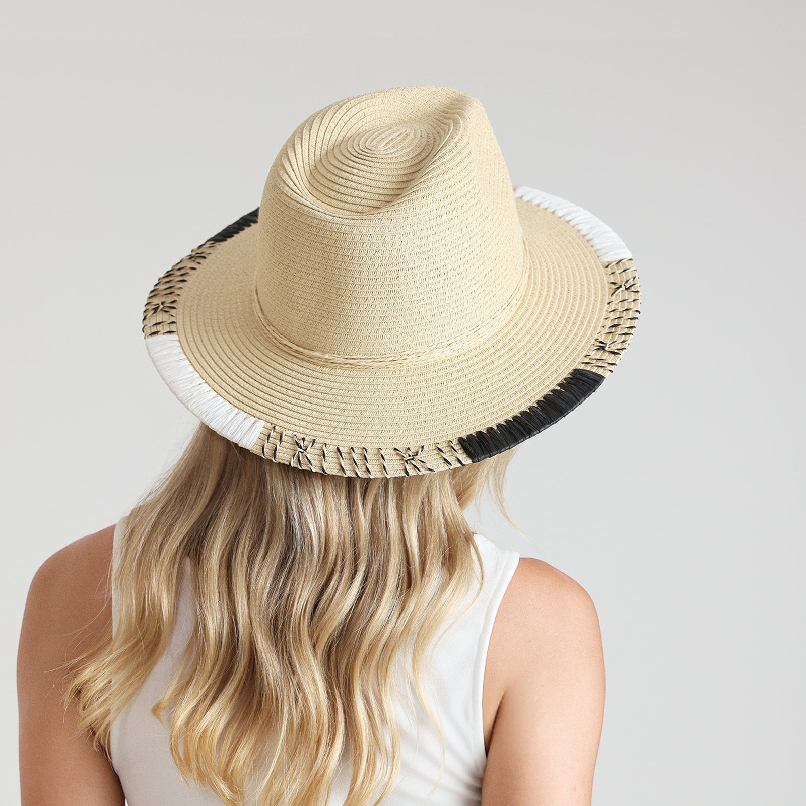 US Stock Wholesale Unisex Paper Straw Fedora Hat with  Flat Brim and UPF 50+ Sun Protection