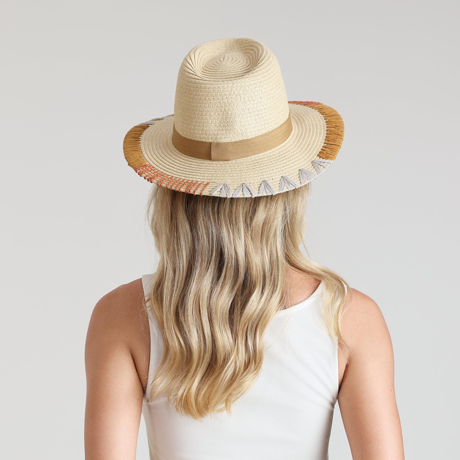 Wholesale Women's Paper Straw Fedora Hat with Flat brim and UPF 50+ Sun Protection