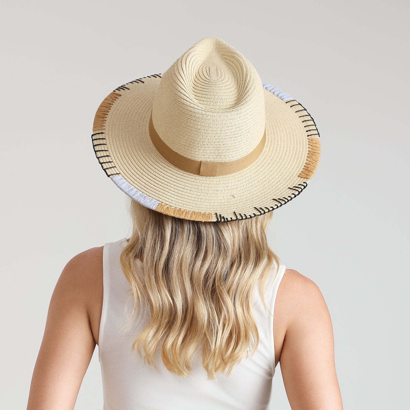 Wholesale Women's Paper Straw Fedora Hat with Flat brim and UPF 50+ Sun Protection