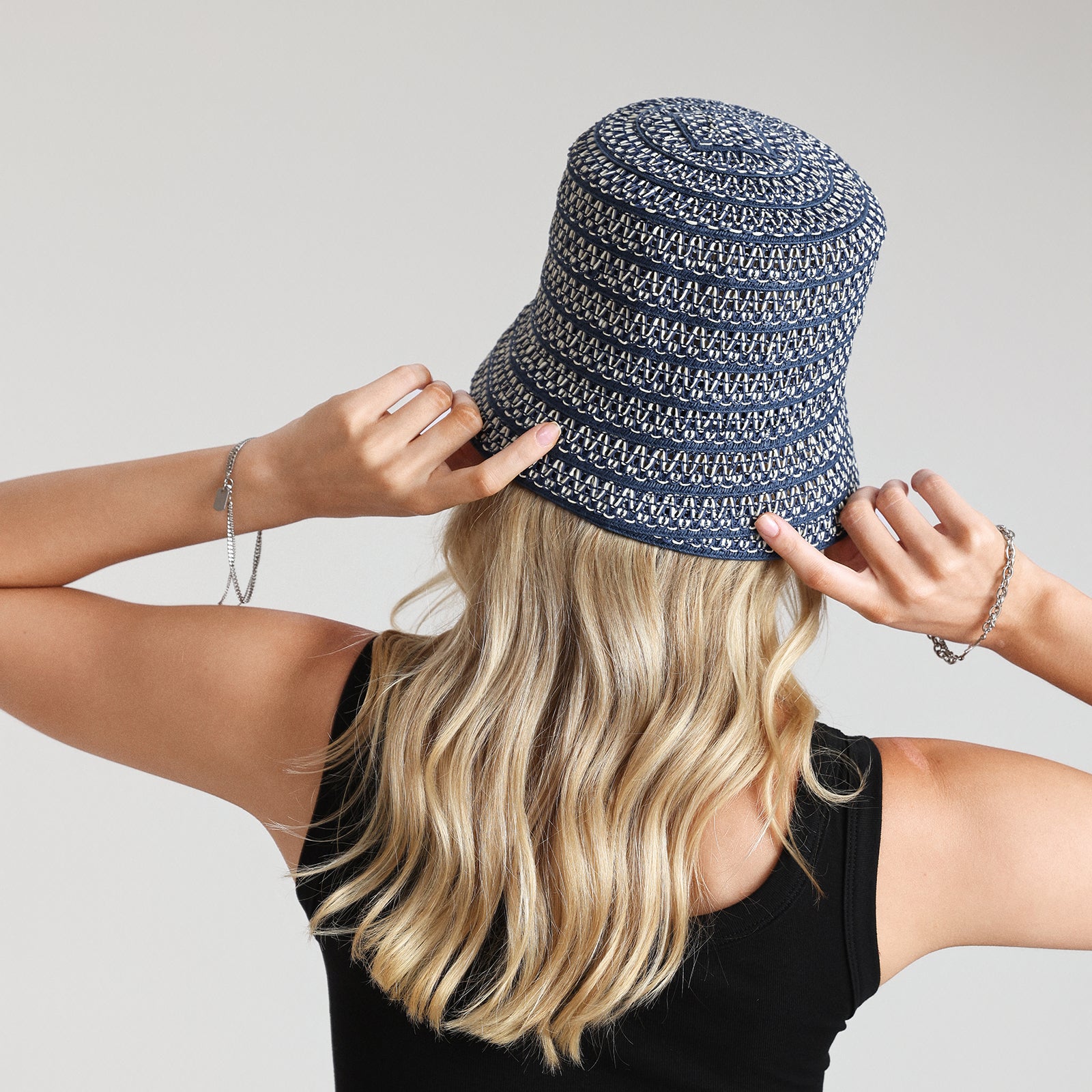US Stock Wholesale Women's Paper Straw Bucket Hat with Wide Brim and UPF 50+ Sun Protection
